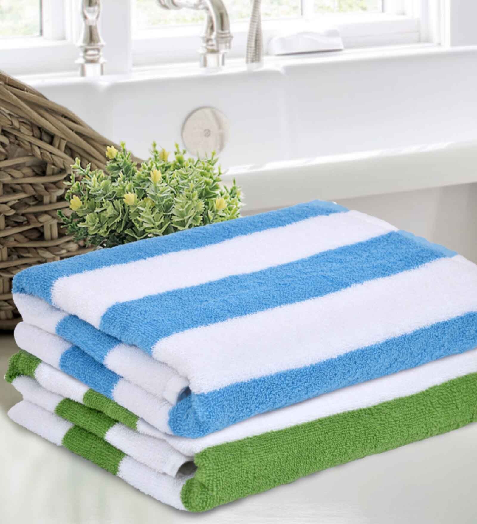Buy Blue 100 Cotton Striped 450 GSM Bath Towels (Set of 2) Aquacado