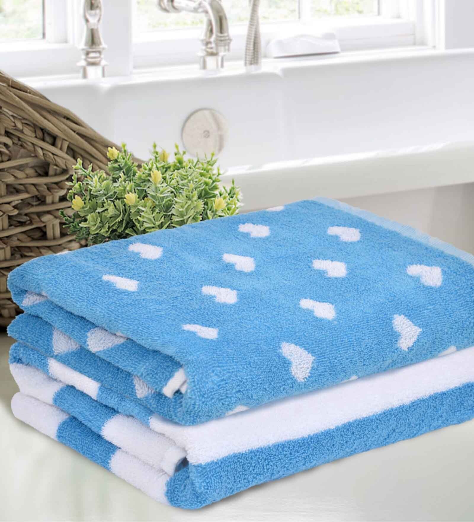 Buy Blue 100 Cotton Striped 450 GSM Bath Towels (Set of 2) Aquacado