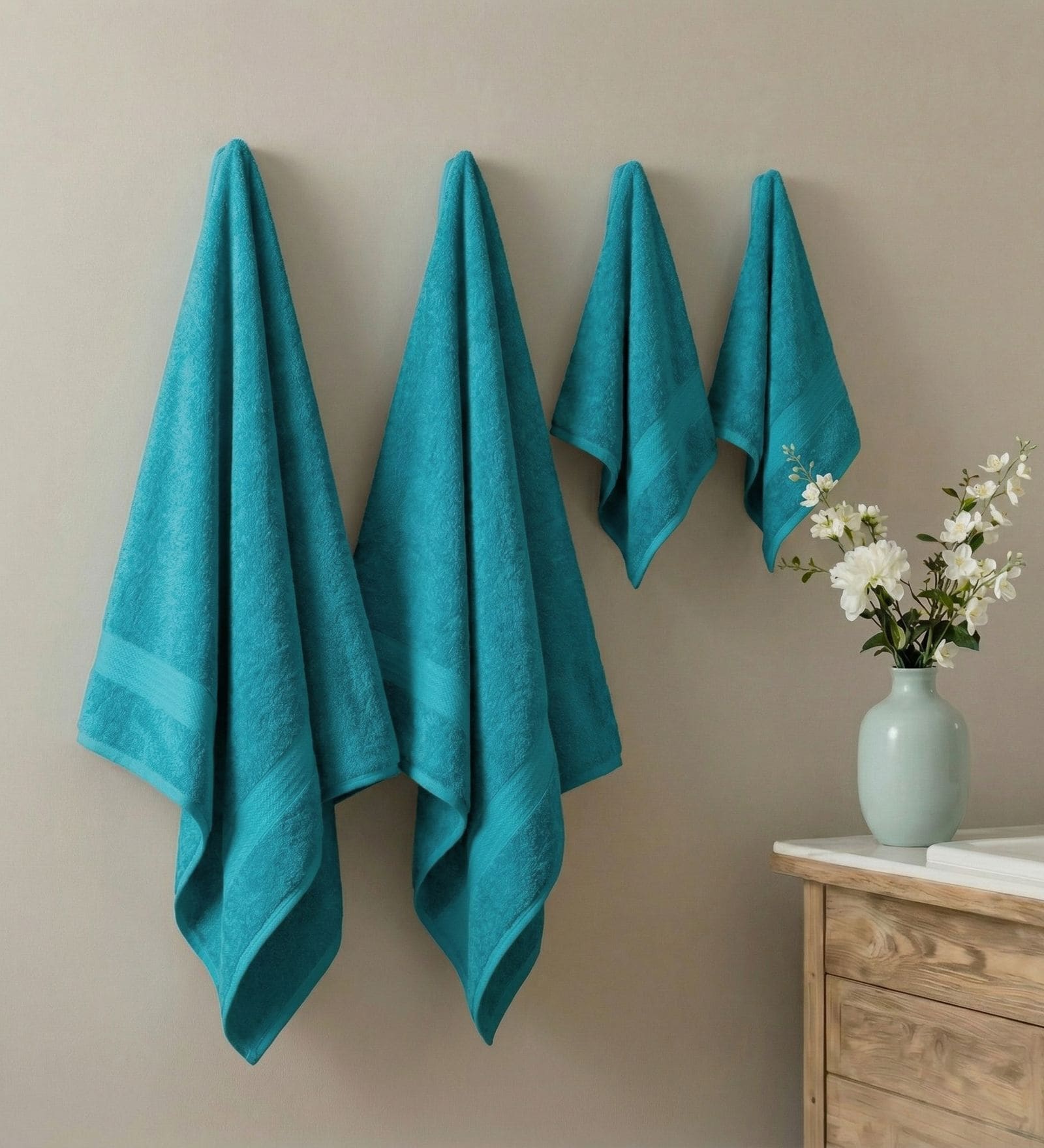 Blue 100% Cotton 380 Gsm Bath Towel 4 Pc