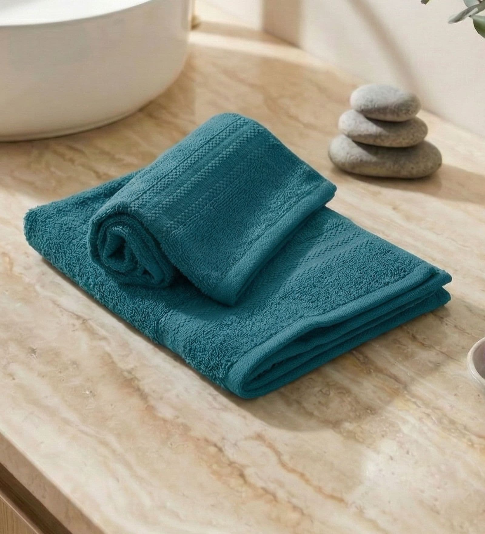 Blue 100% Cotton 380 Gsm Hand Towel 2 Pc