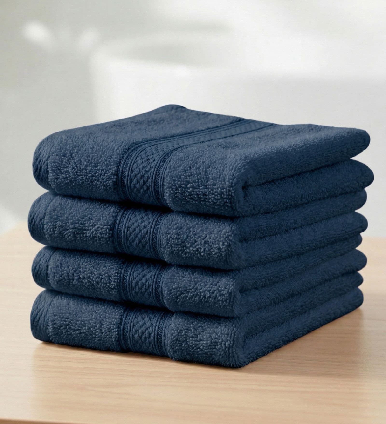 Blue 100% Cotton 400 Gsm Face Towel 4 Pc