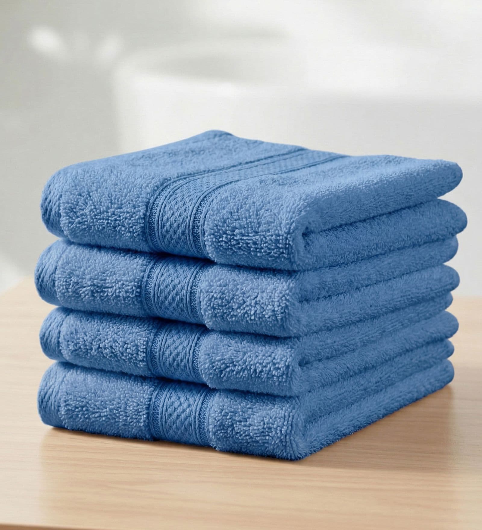 Blue 100% Cotton 400 Gsm Face Towel 4 Pc