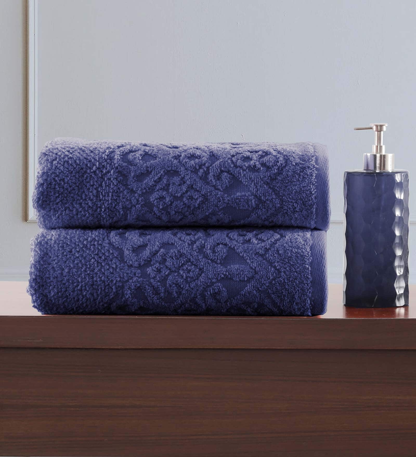 Blue 100% Cotton Solid 550 GSM Hand Towels (Set of 2)
