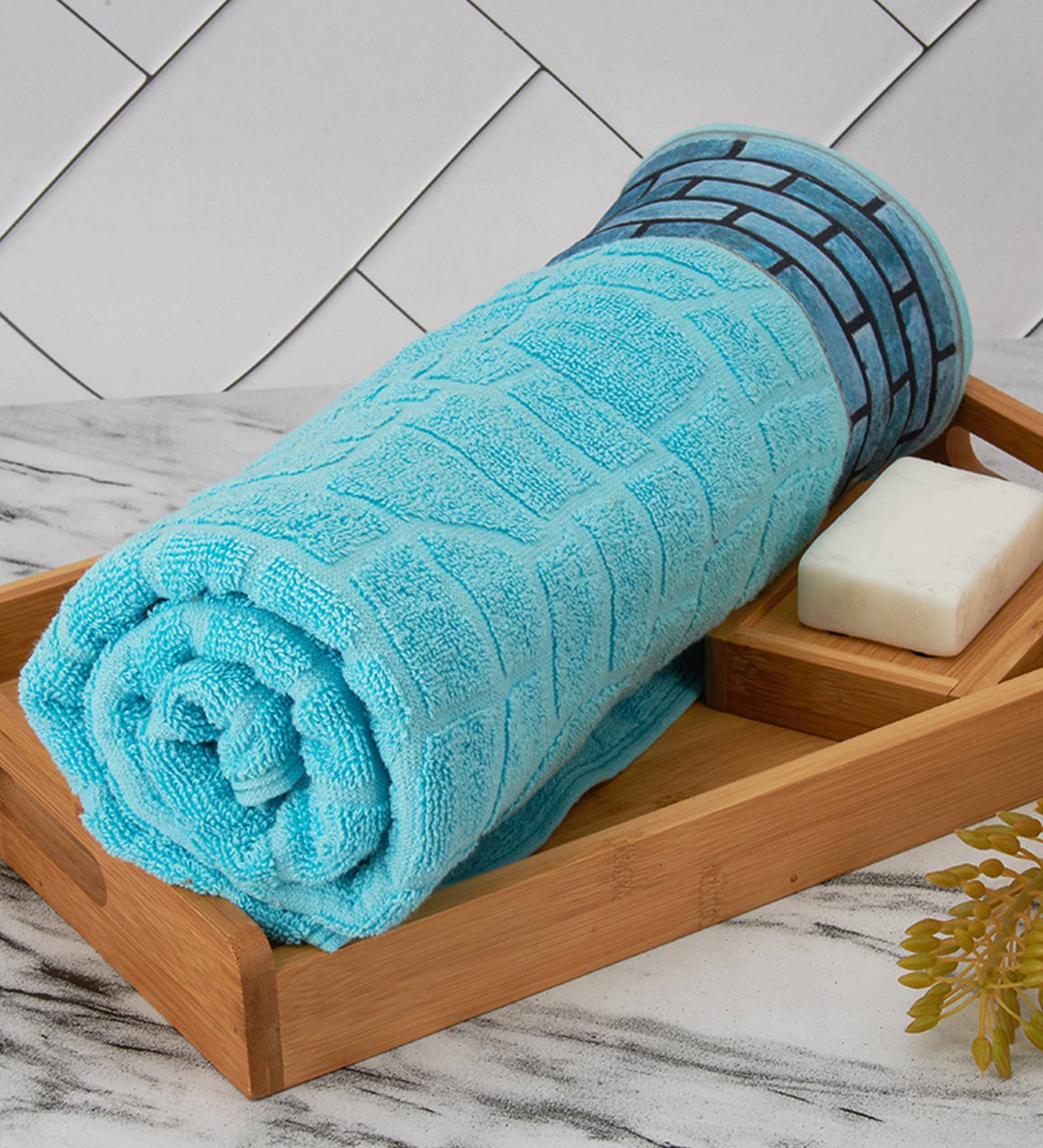 Blue 100% Cotton Patterned 650 GSM Bath Towel