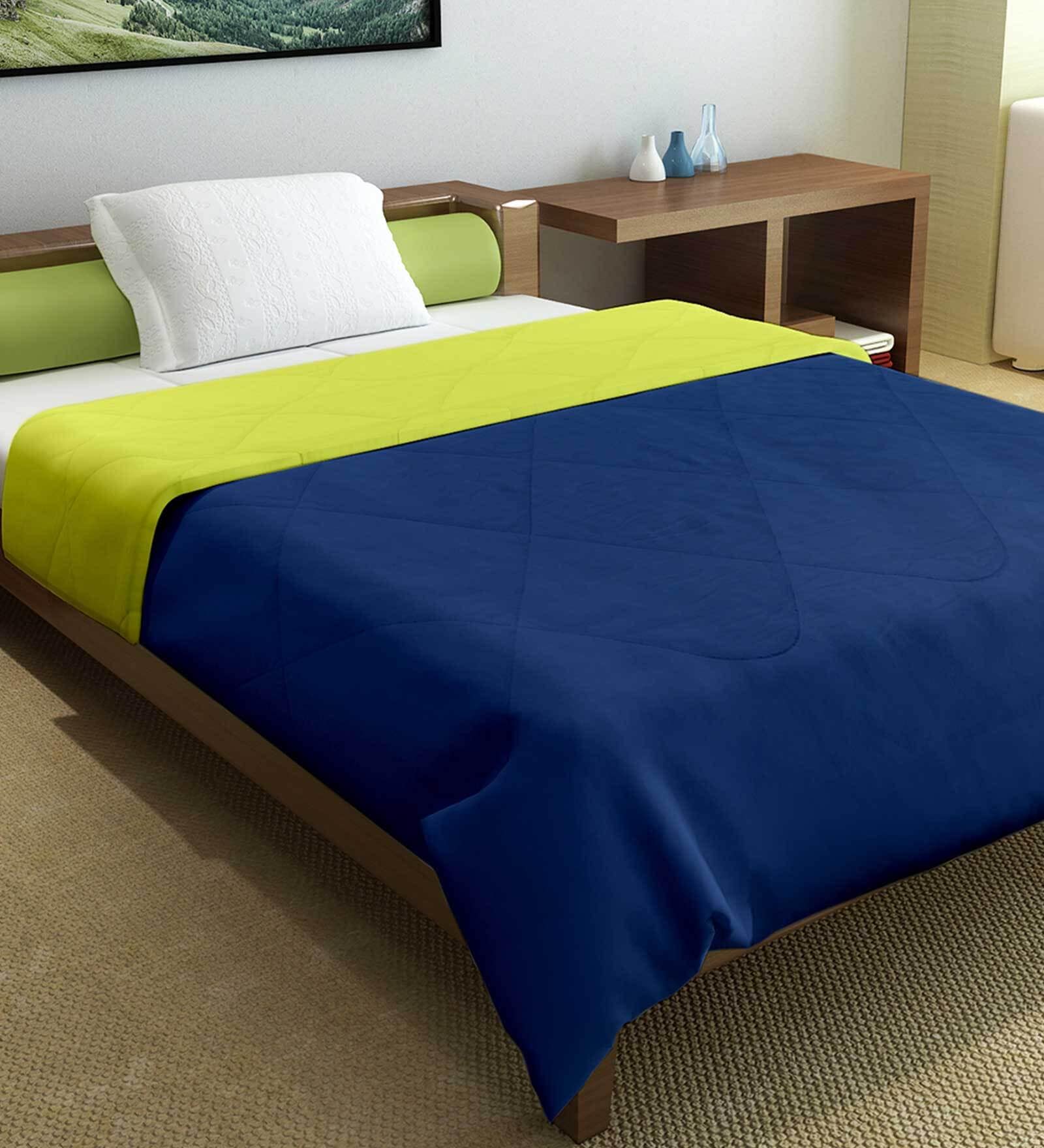 Buy Blue 100 Polyester Solid 150 GSM Single Bed Comforter by Divine