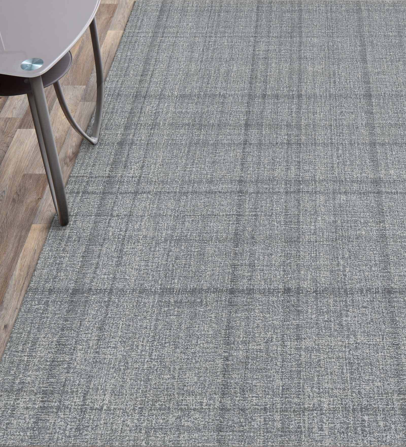 Grey Geometric 100% Wool 8 ft x 10 ft Hand Tufted Carpet