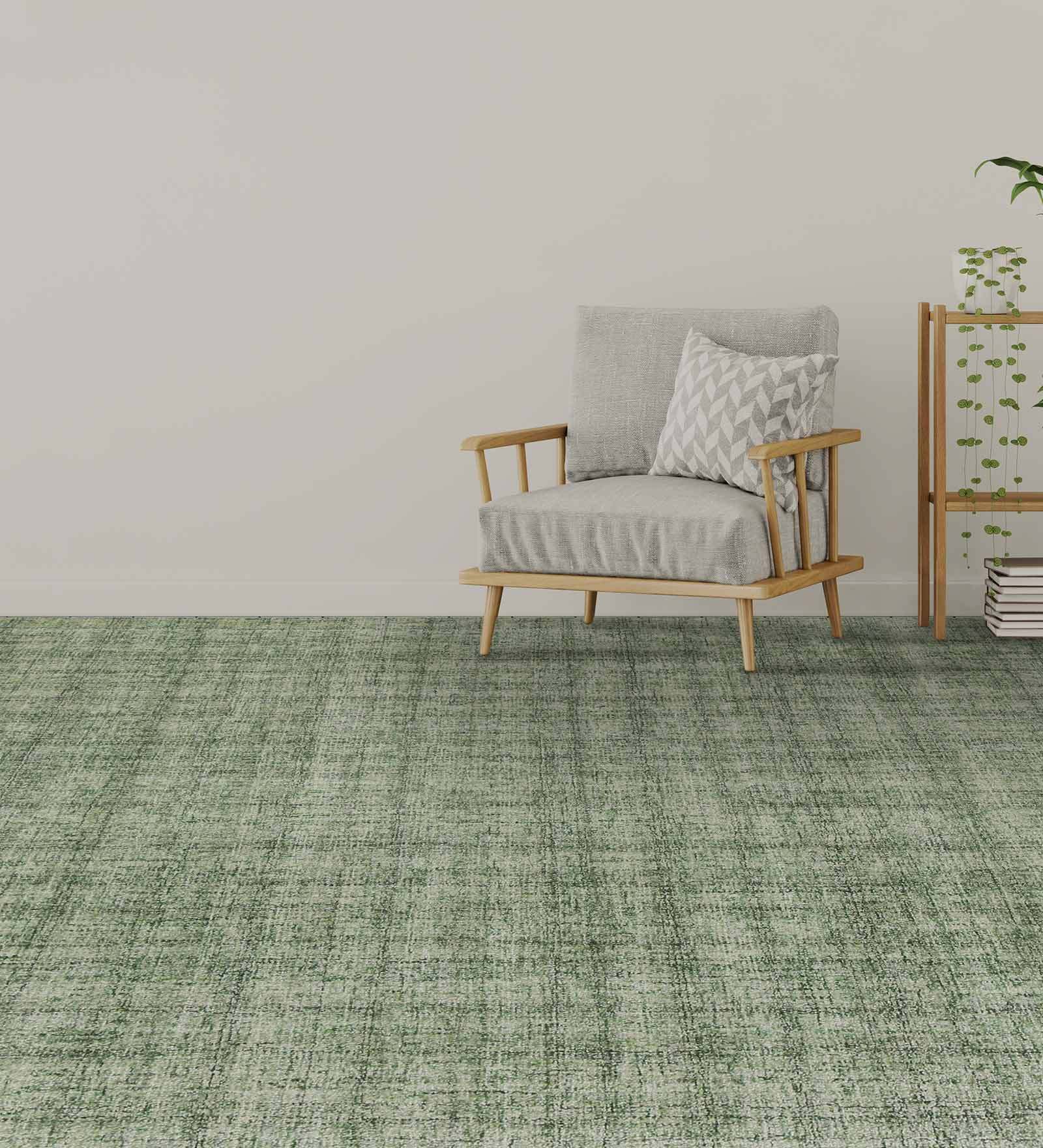 Green 100% Wool Solid 8 ft x 10 ft Hand Tufted Carpet