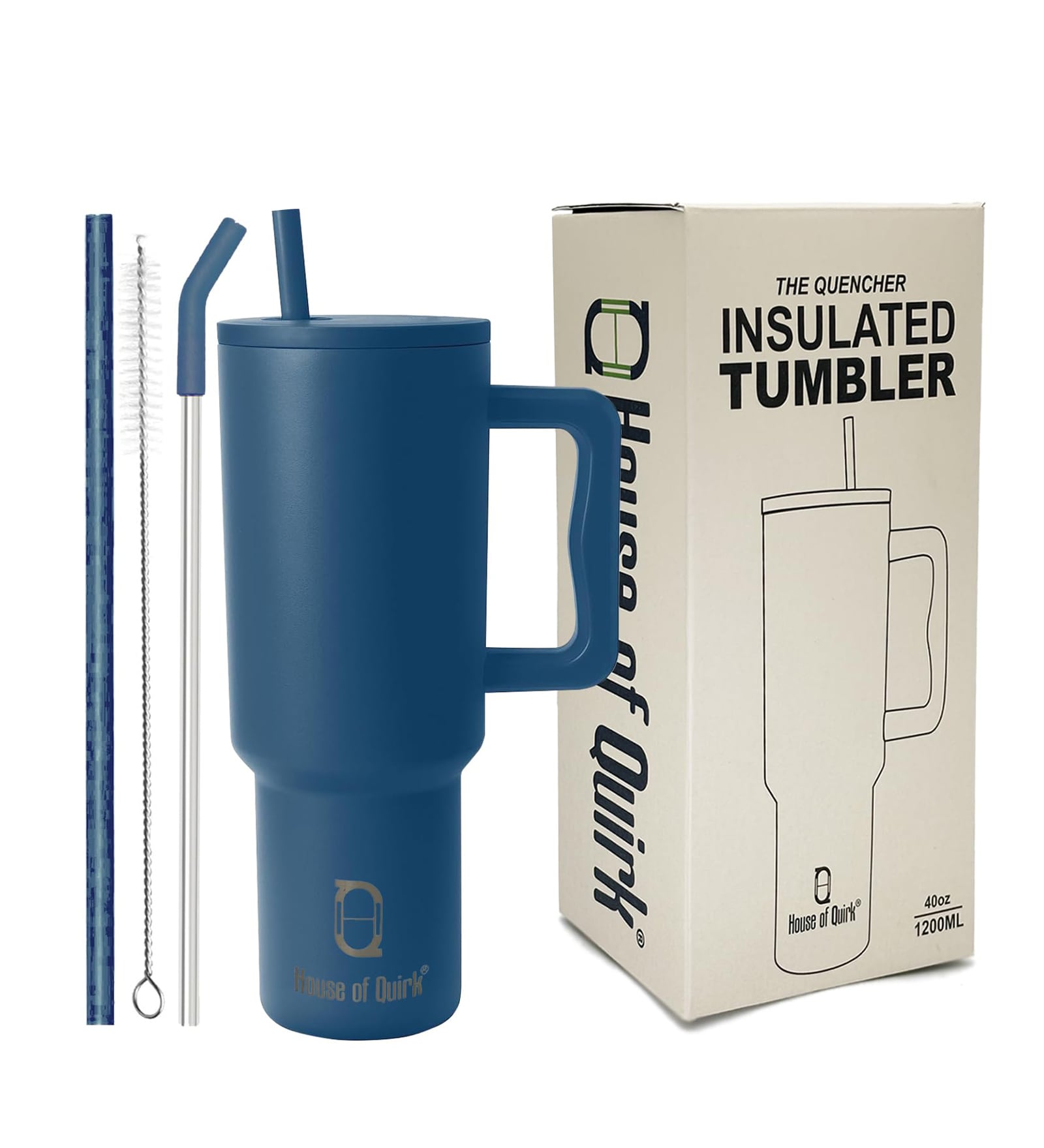 Blue 1200ml Stainless Steel Double Insulated Leak Proof Coffee Tumbler with Lid & Straw