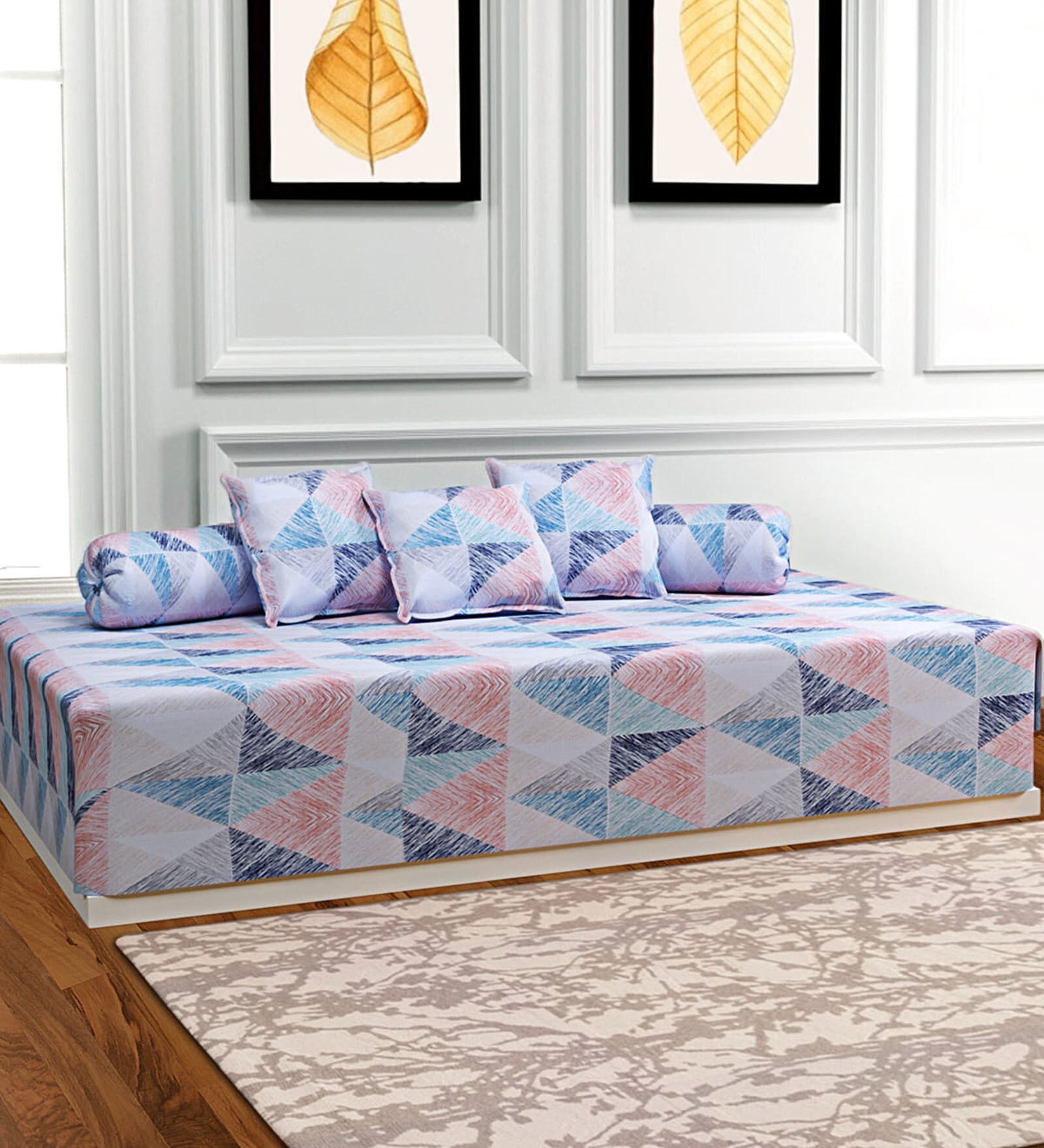 Blue 144 TC Cotton 6 Piece Diwan Set
