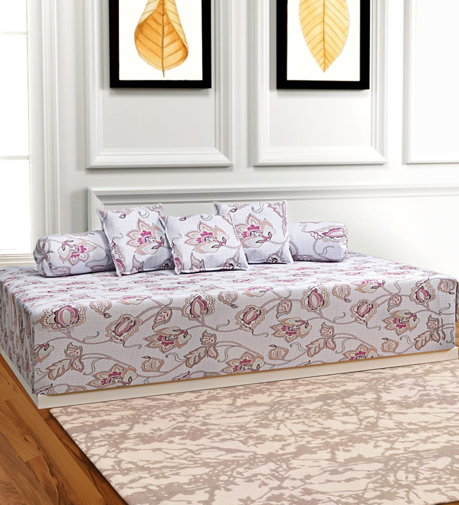Blue 144 TC Cotton 6 Piece Diwan Set