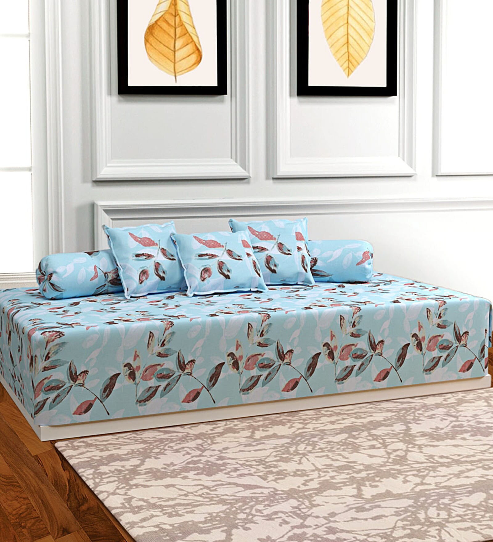 Blue 144 TC Cotton 6 Piece Diwan Set