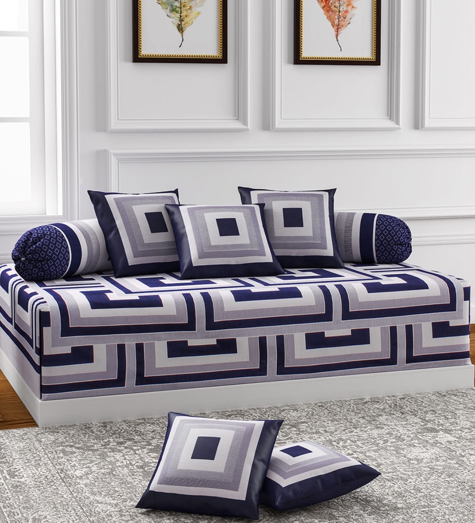 Blue 180 TC Polycotton 8 Piece Diwan Set