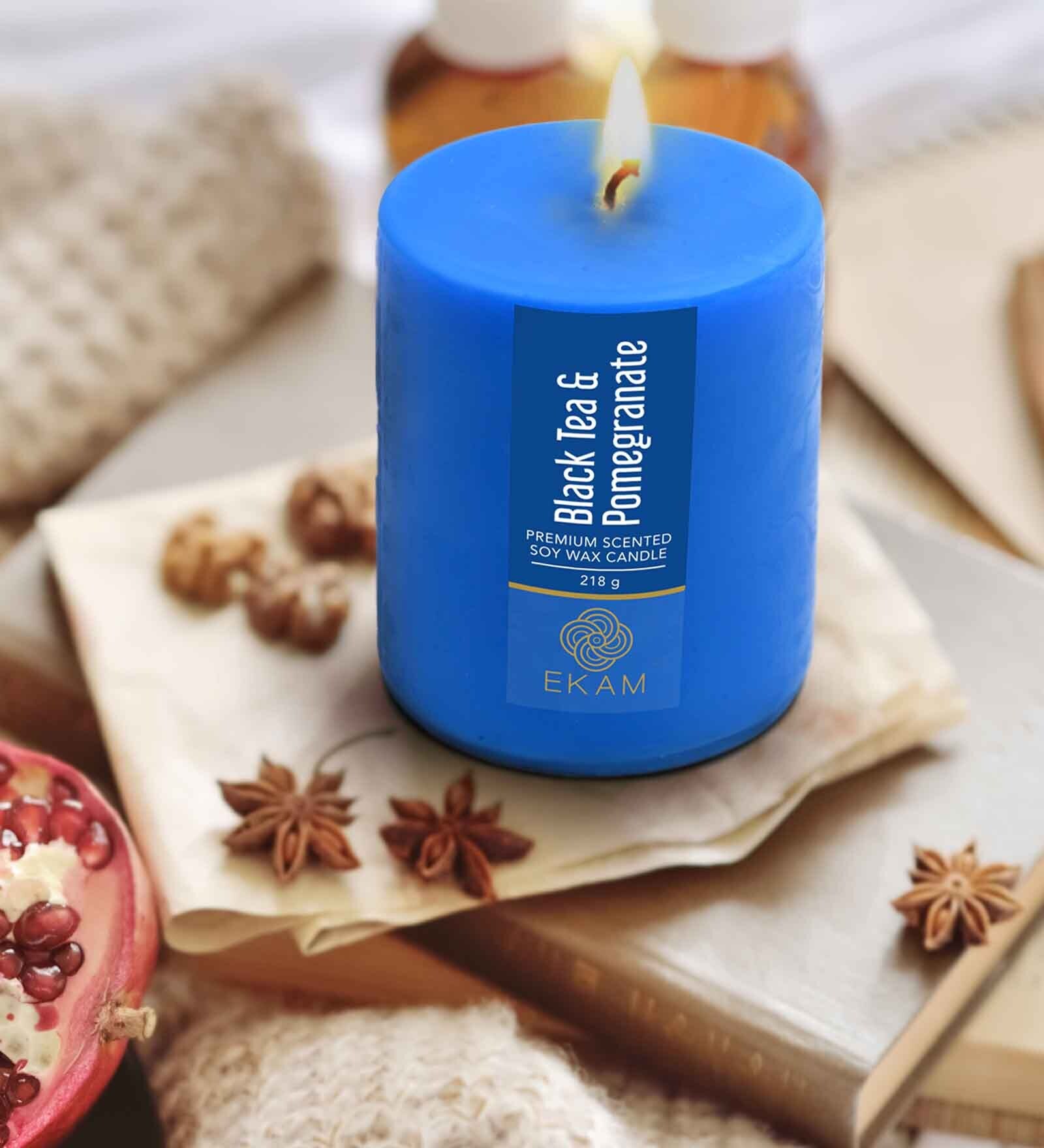 Black Tea & Pomegranate Pillar Soy Wax Scented Candle Black Tea & Pomegranate Pillar Soy Wax Scented Candle