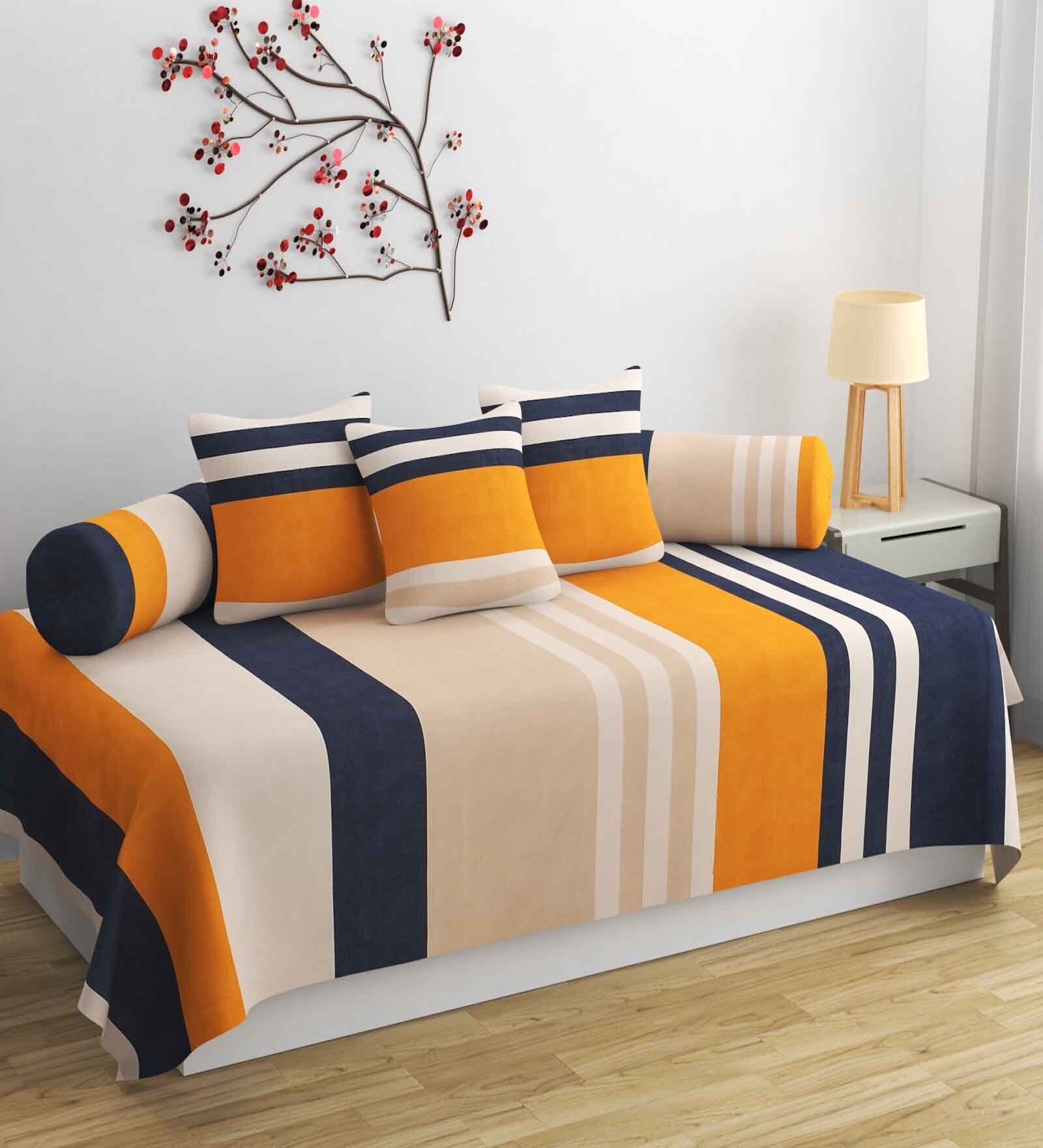 Blue 200 TC Cotton Blend 6 Pcs Diwan Set