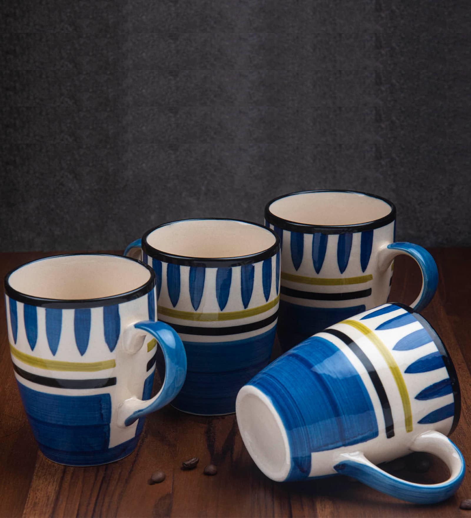 Bayou 275ml Blue & White Ceramic (Set of 4) Coffee Mug