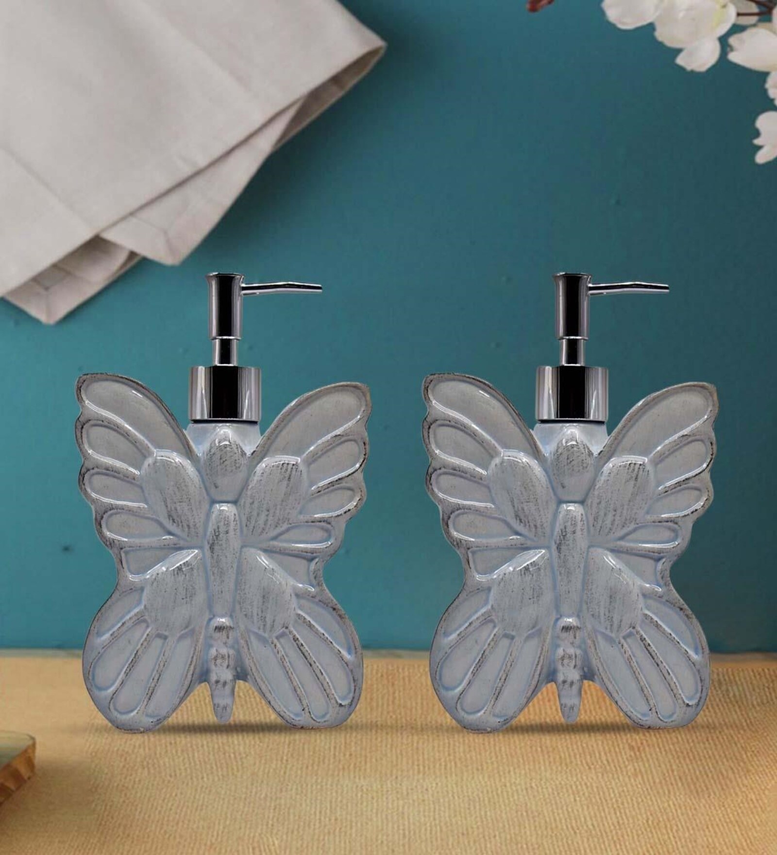 Buy Blue 300 ml Ceramic Liquid Soap Dispenser (Set of 2) by Kookee at