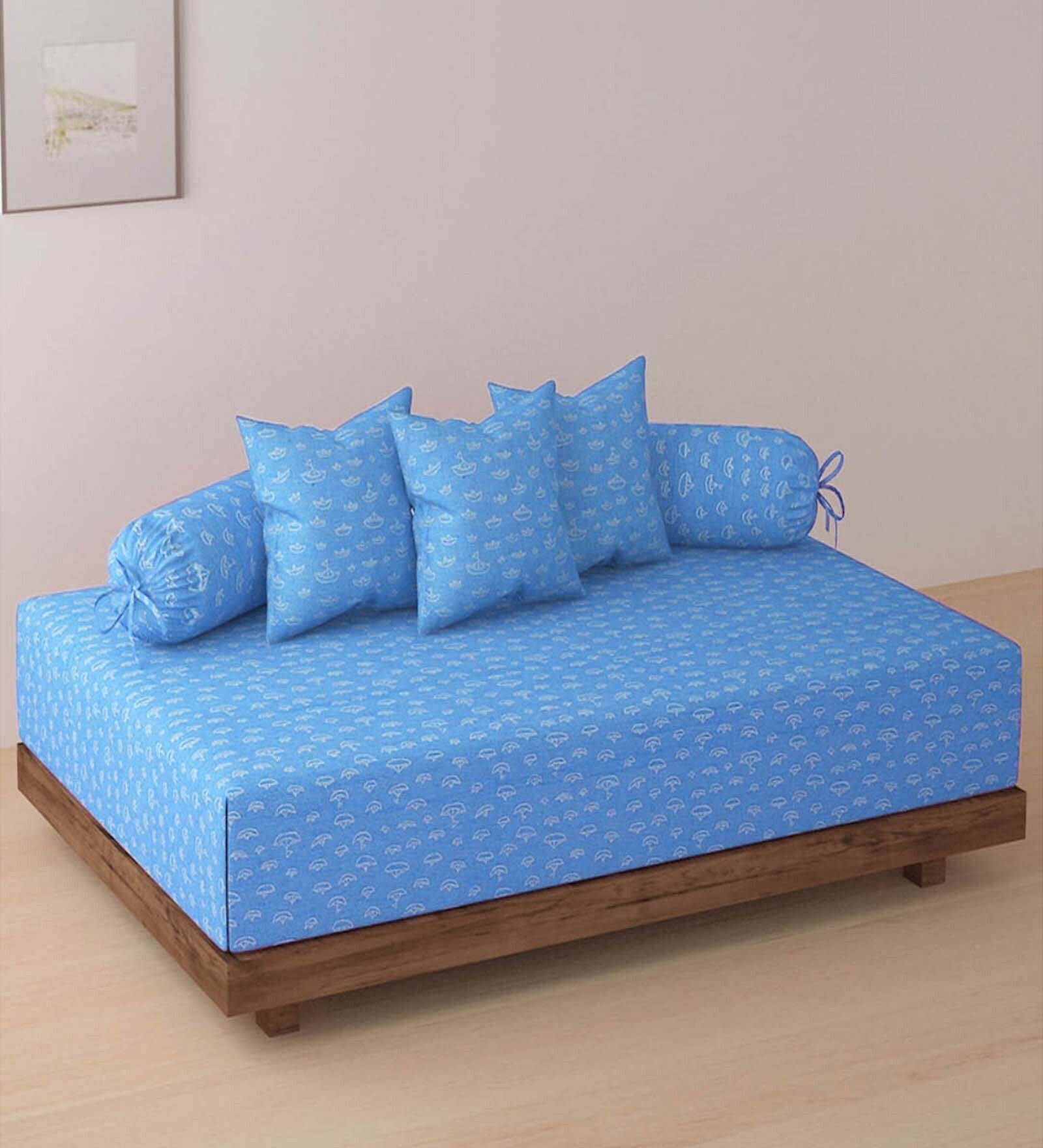 Buy Blue Patterned 300 TC Cotton (Set of 6) Diwan Sets by Klotthe at 70