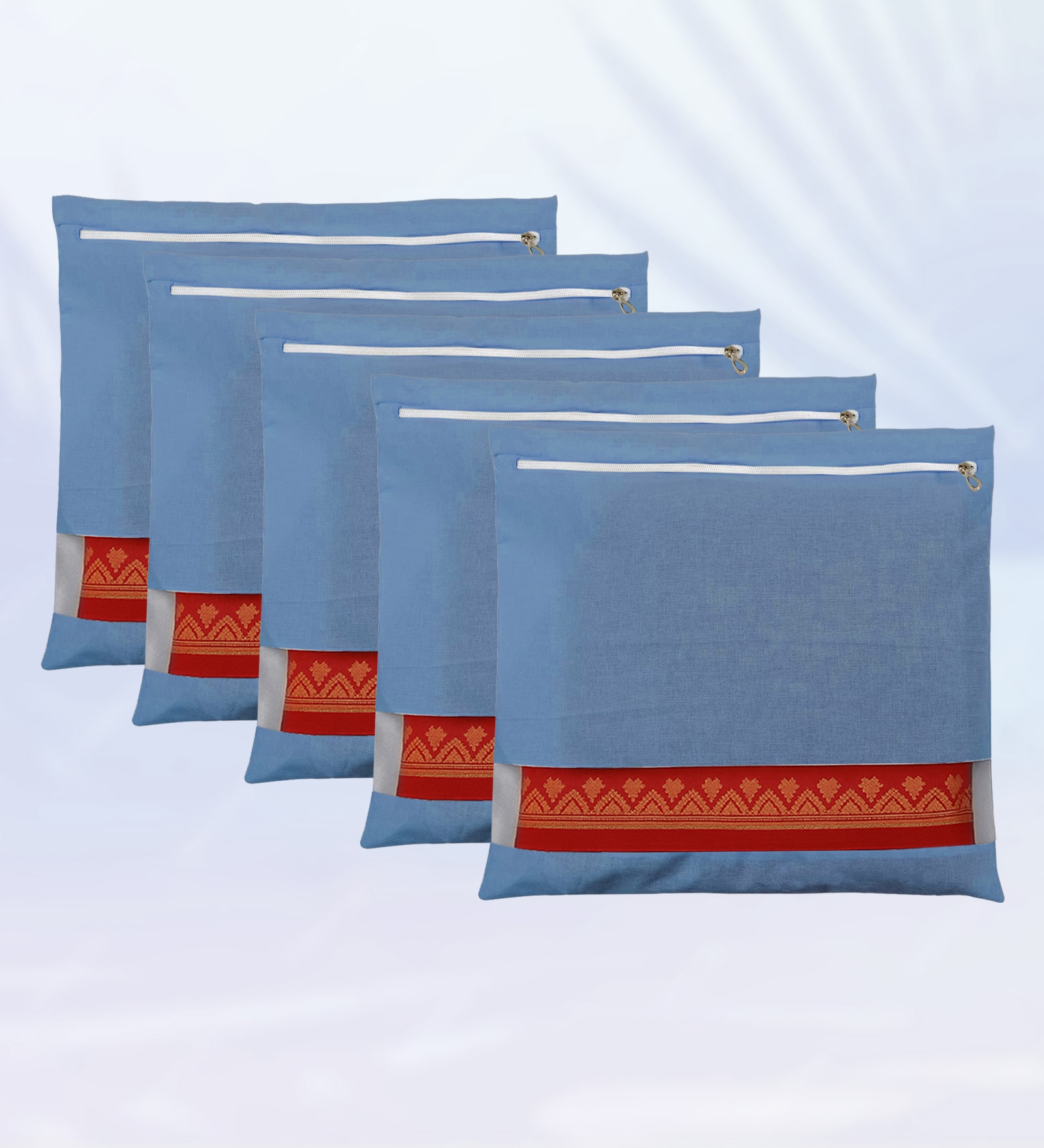 Blue 5 Pcs Cotton Saree Clothes Bags With Zip Closure