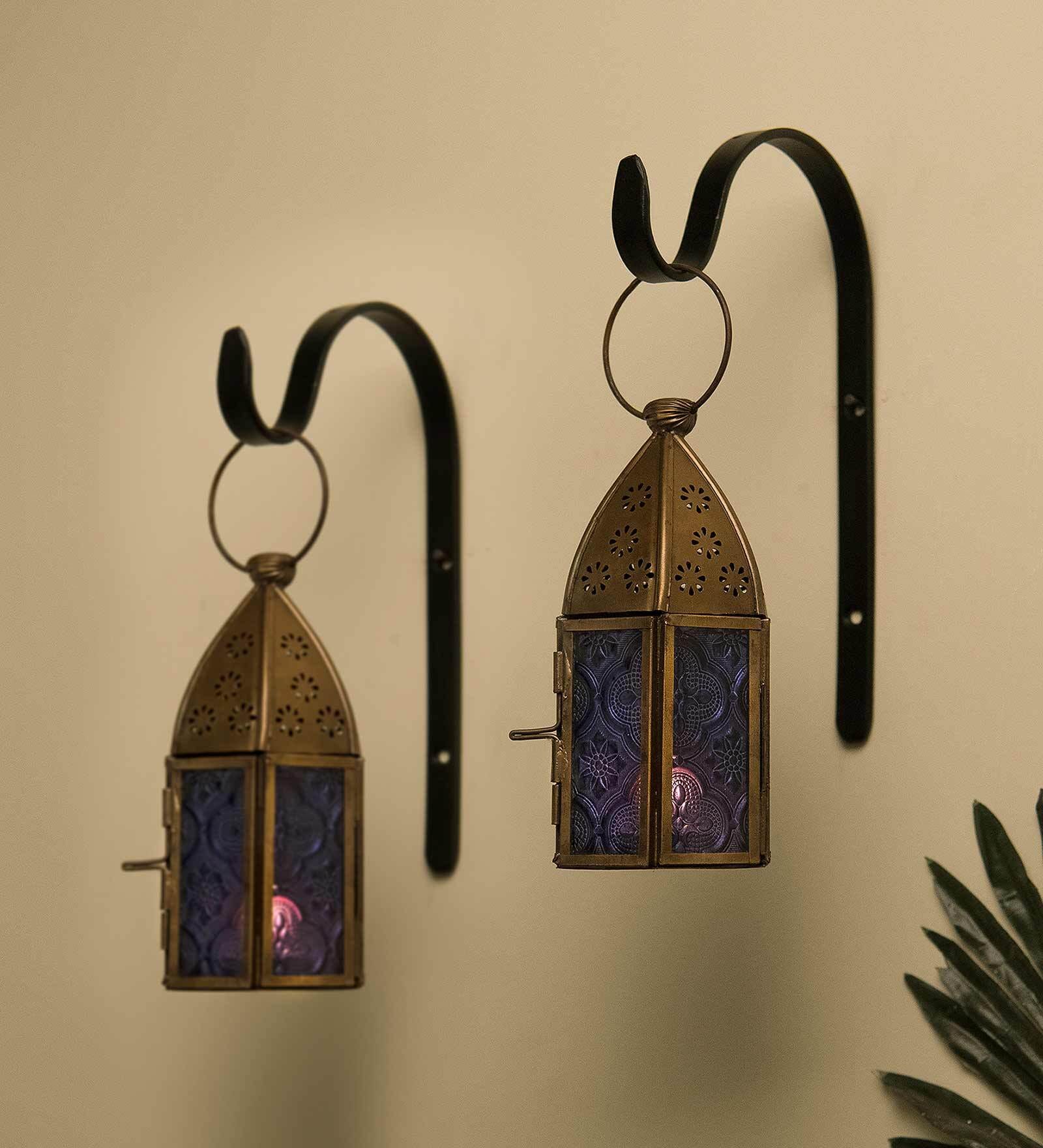 Marazzi Set Of 2 Blue Metal Wall Tea LightHolders