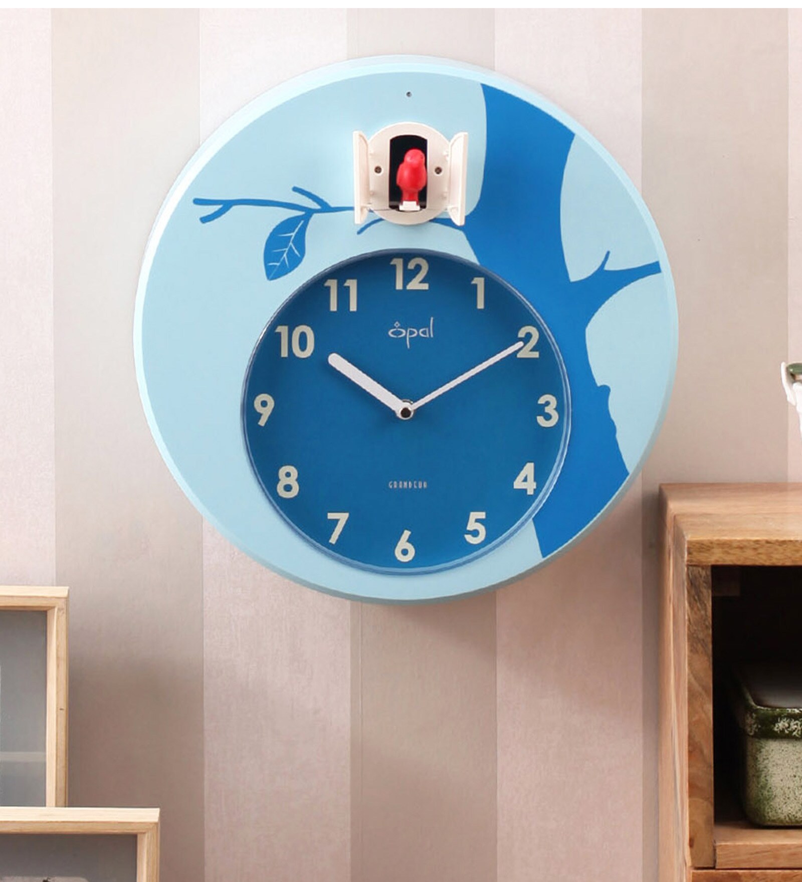 Blue ABS 12.5 Inch Round Hourly Bird Sound Cuckoo Clocks