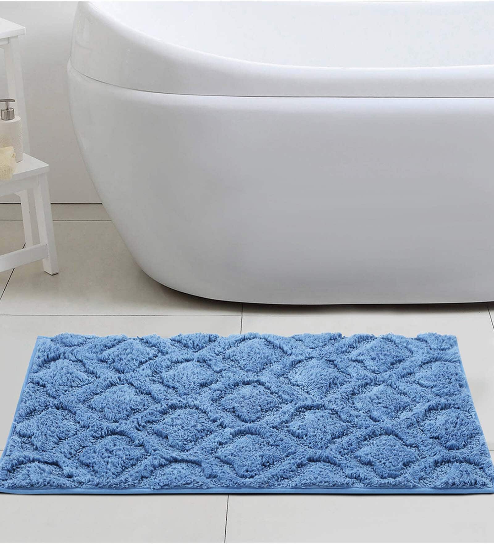 Blue Abstract 100 % Cotton 27.5x19.6 Inches AntiSkid Bath Mat