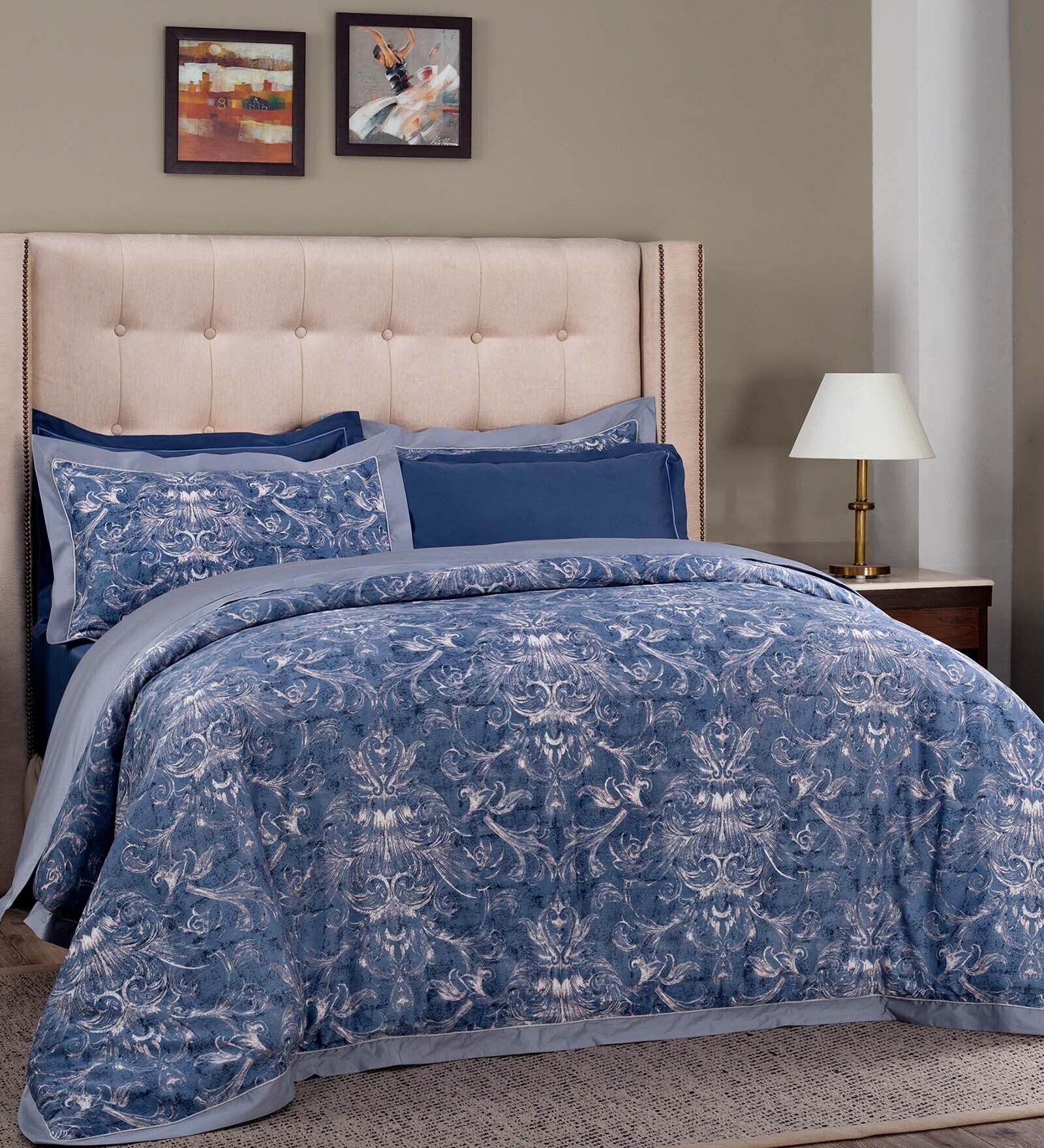Buy Blue Abstract 100 Cotton Double Bed Duvet Cover With 2 Pillow