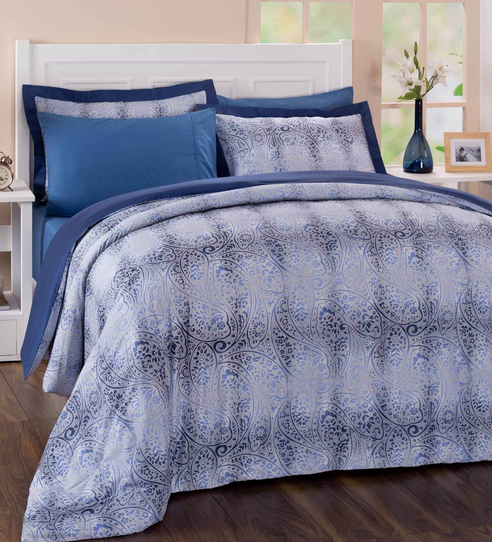 Blue Abstract 100% Cotton Double Bed Duvet Cover With 2 Pillow Covers
