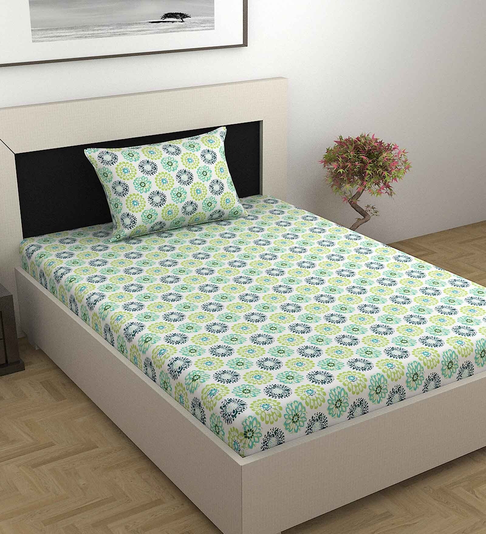 Blue Abstract 144 TC Cotton Single Bedsheet with Pillow Cover