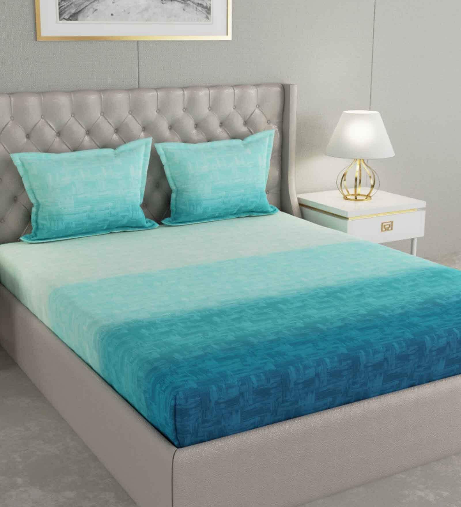 Blue Abstract 144 TC Cotton Queen Sized Bed Sheets with 2 Pillow Covers