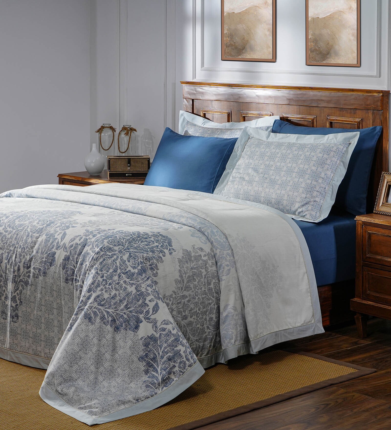 Blue Abstract 145 TC Cotton Duvet Cover With 2 Pillow Case