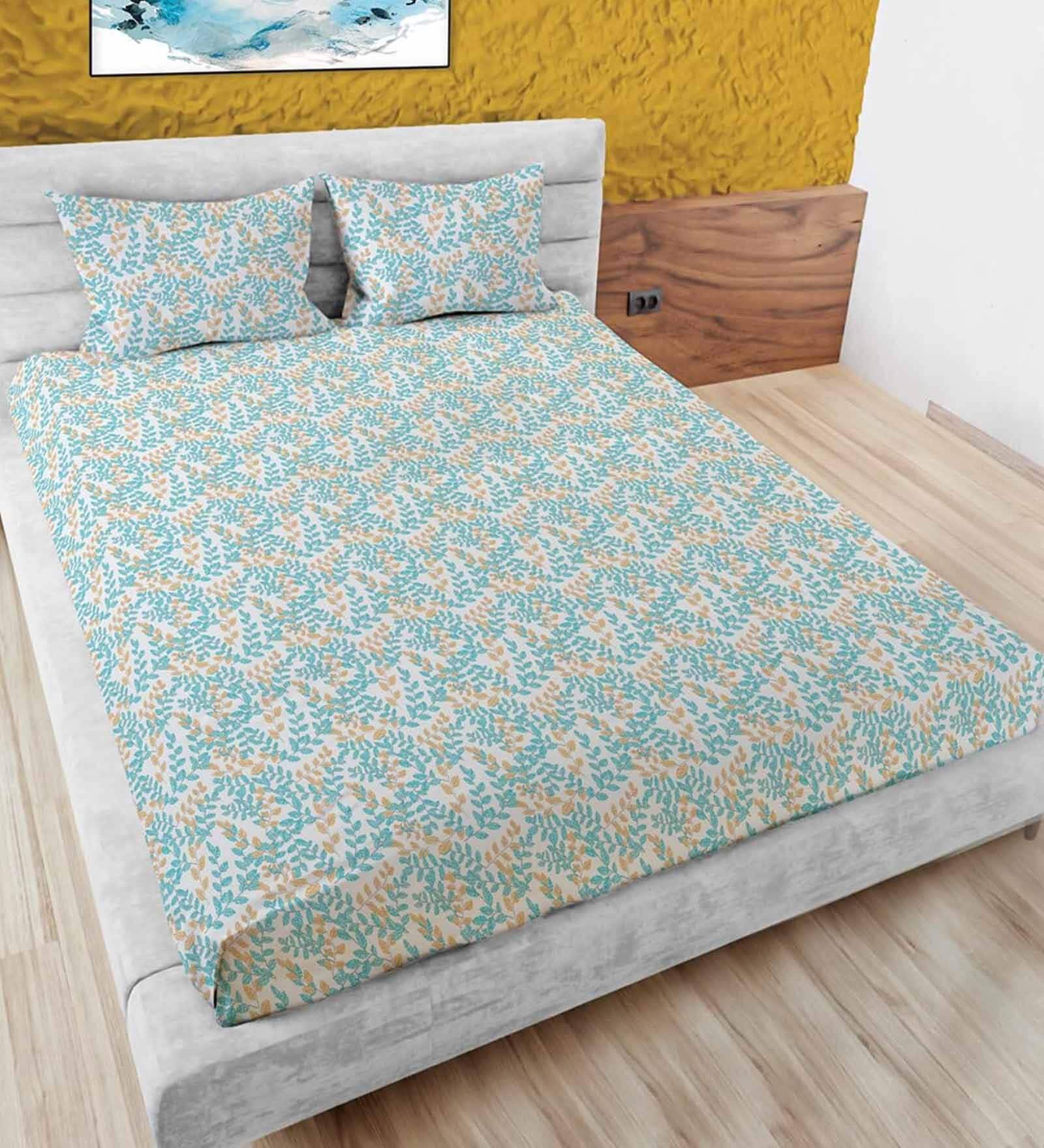 Blue Abstract 180 TC Cotton King Bedsheet with 2 Pillow Covers