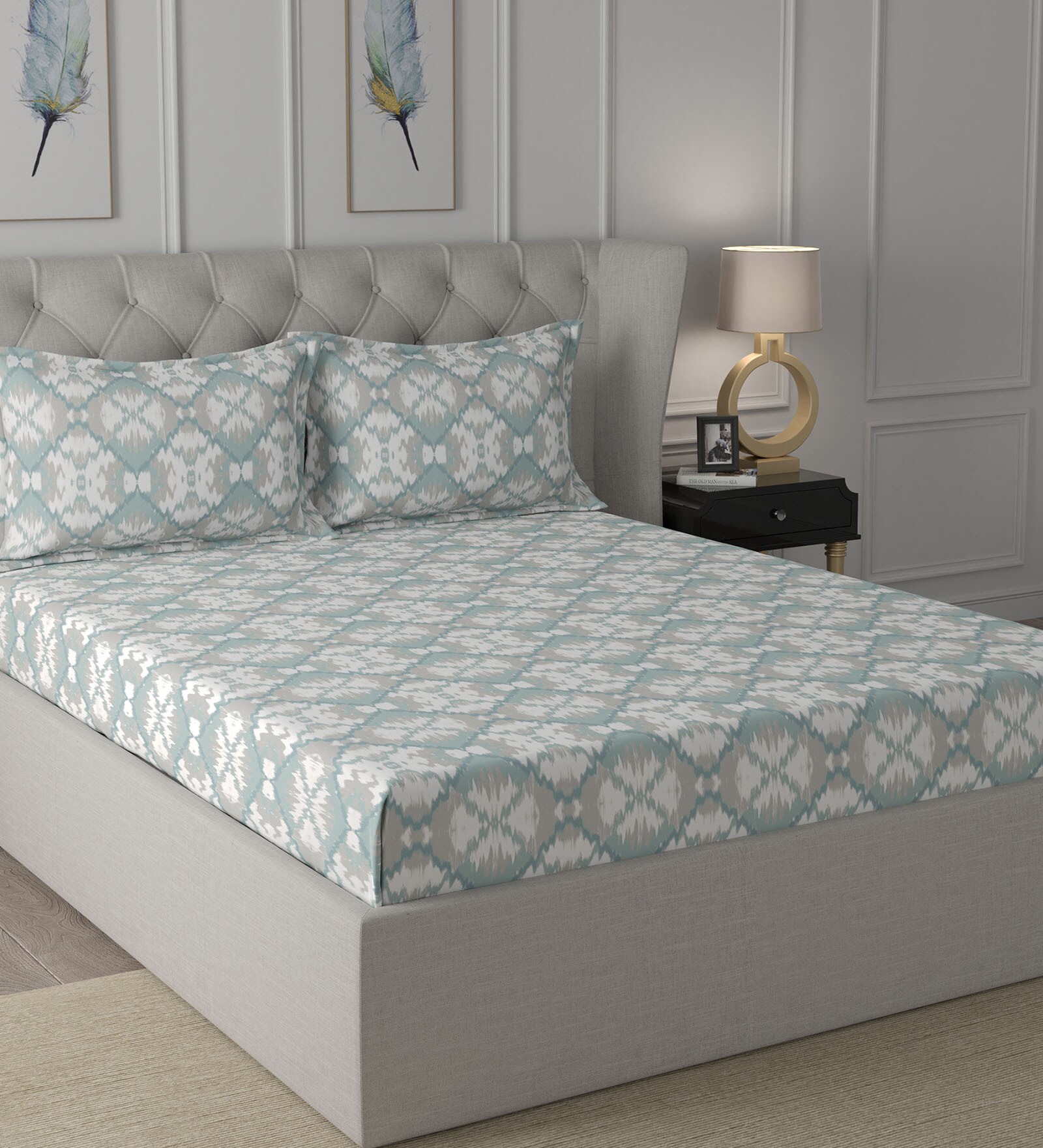 Blue Abstract 200 TC 100% Cotton Double Bed Sheet With 2 Pillow Covers Ardour Collection