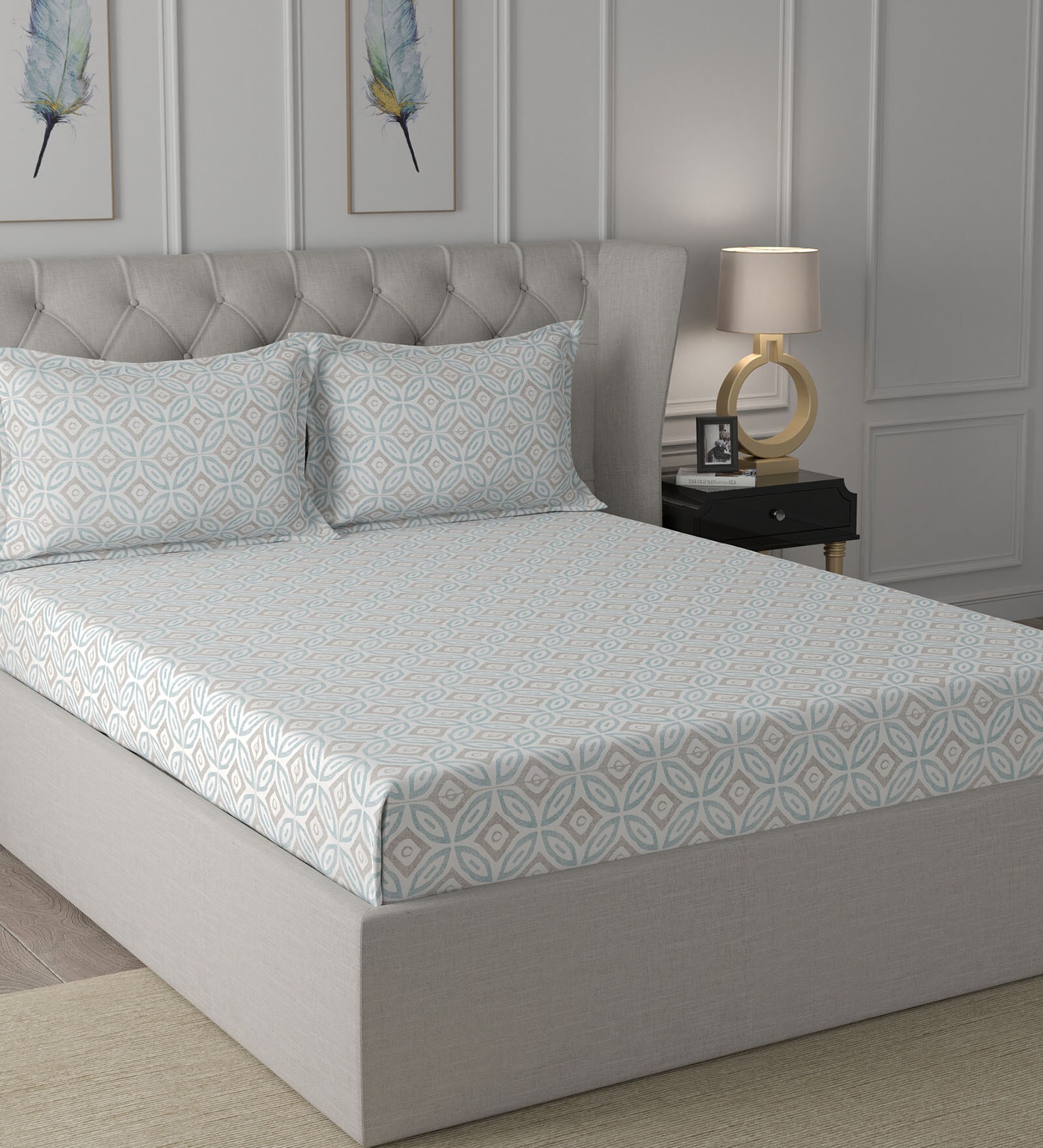 Blue Abstract 200 TC 100% Cotton Double Bed Sheet With 2 Pillow Covers Ardour Collection