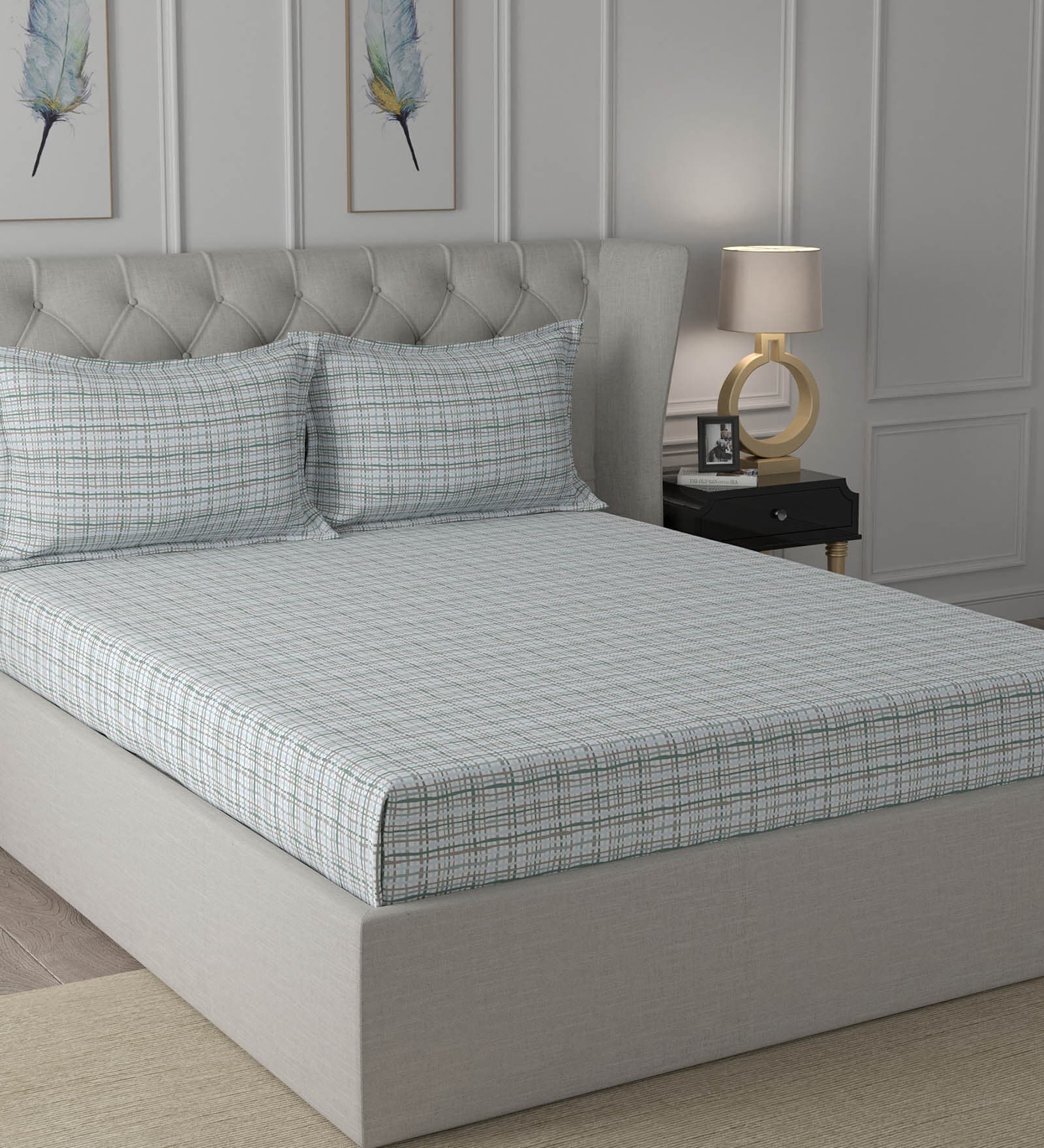 Blue Abstract 200 TC 100% Cotton Double Bed Sheet With 2 Pillow Covers Ardour Collection