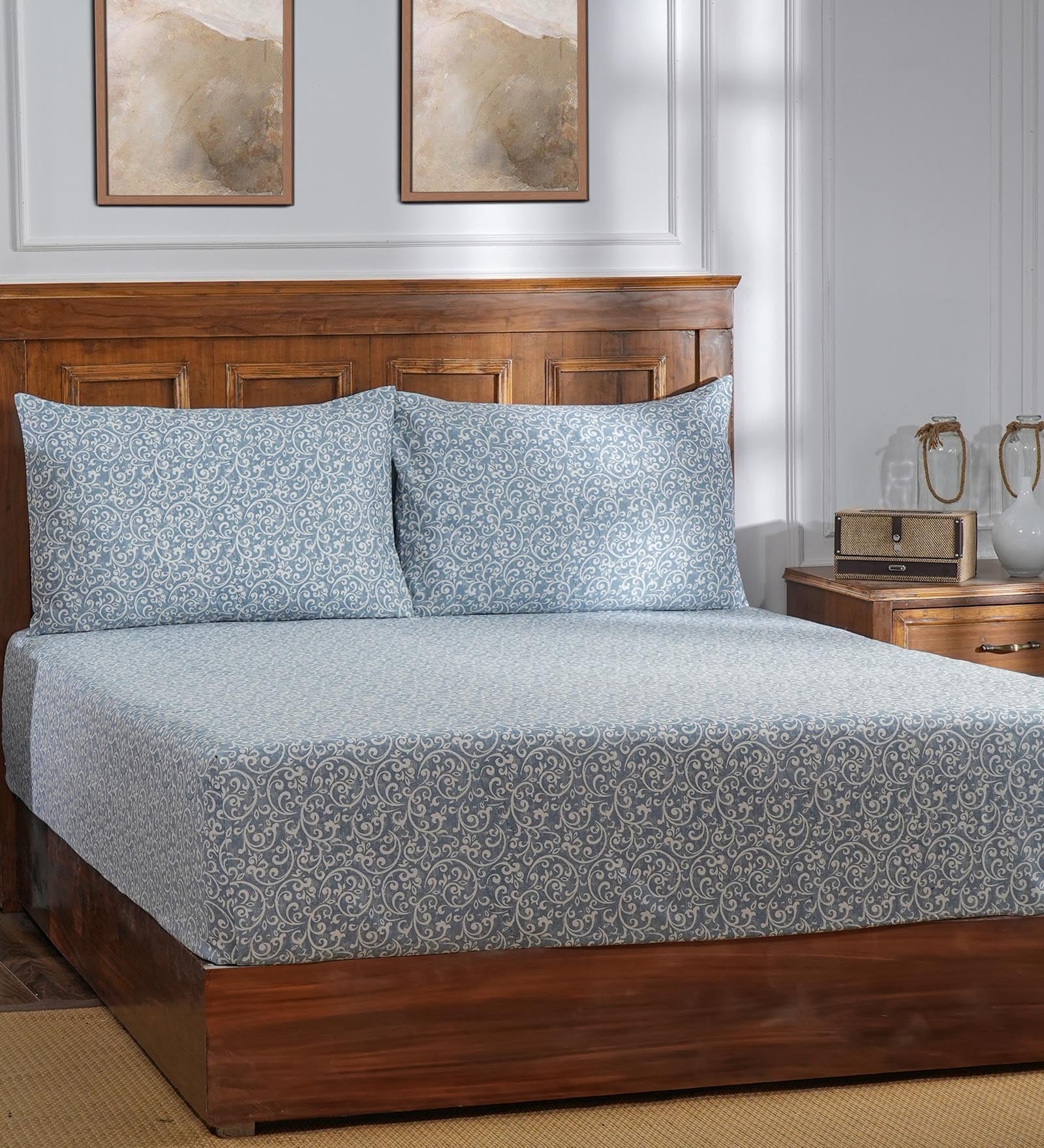 Blue Abstract 400 TC Cotton Vintage Acanthus Acanthus Serenity Collection