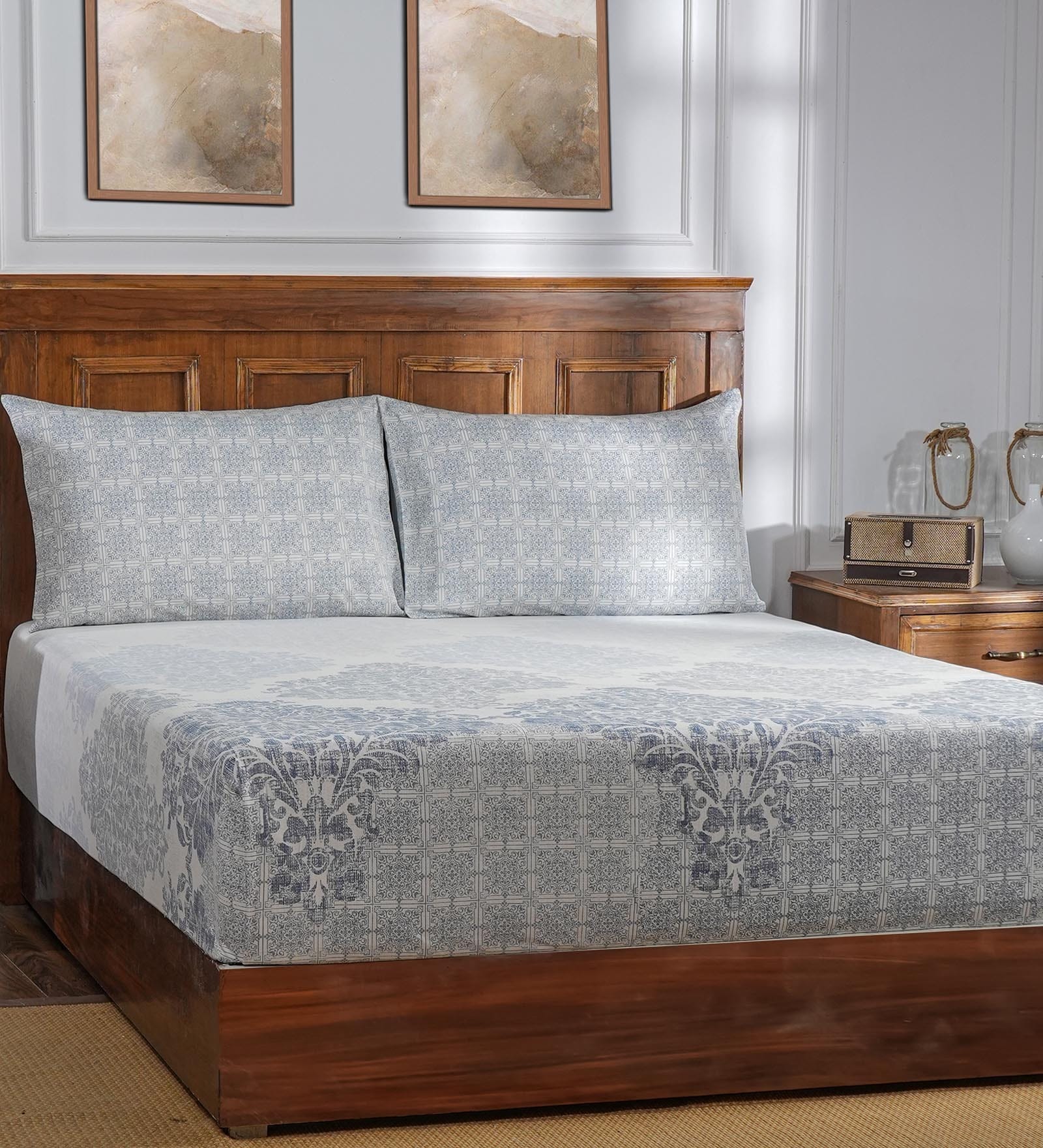 Blue Abstract 400 TC Cotton Vintage Acanthus Acanthus Serenity Collection