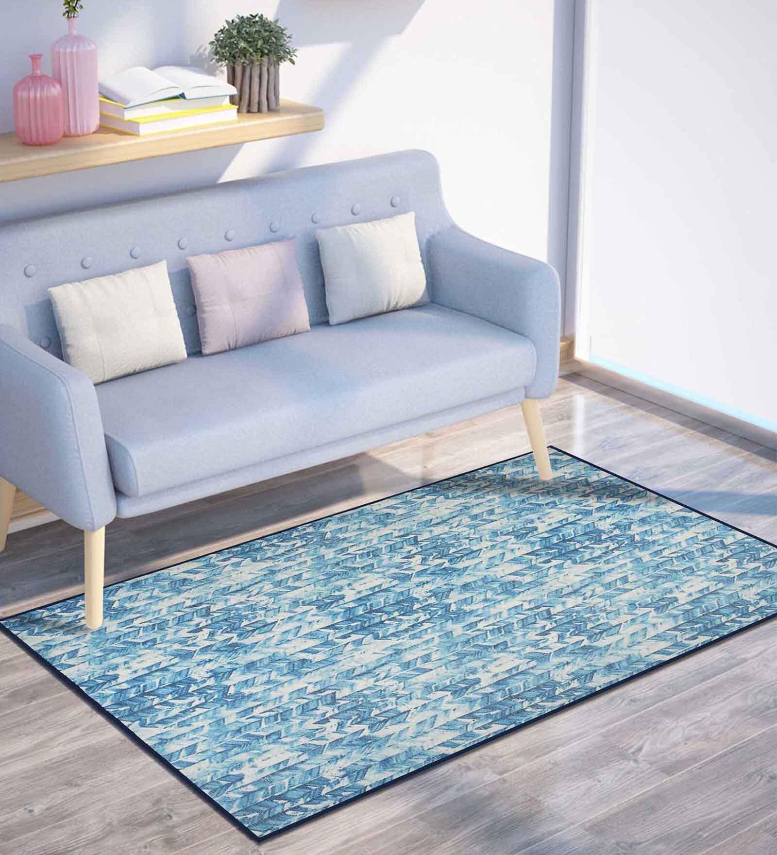 Blue Abstract Polyester 4 ft x 6 ft Machine made Carpet