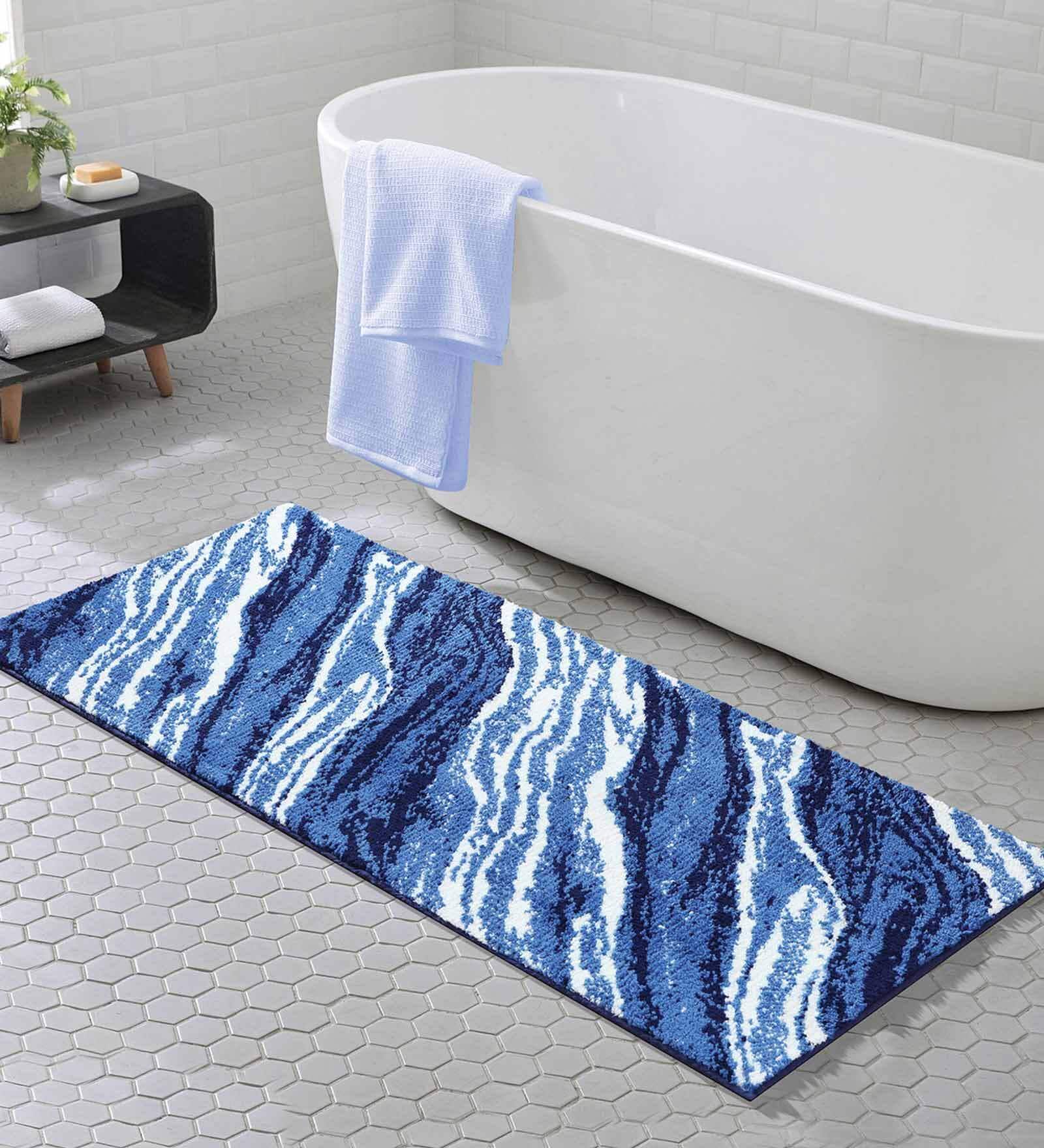 Blue Abstract Polyester AntiSkid Bathmat