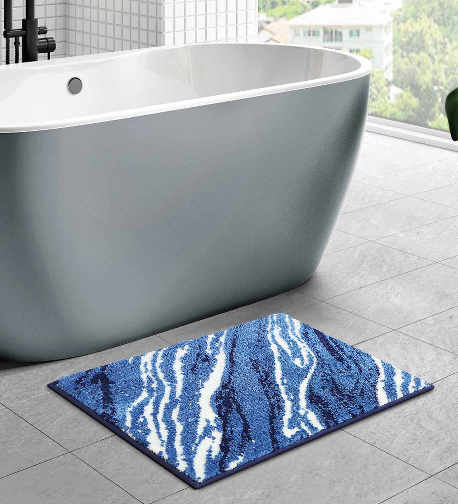 Blue Abstract Polyester AntiSkid Bathmat