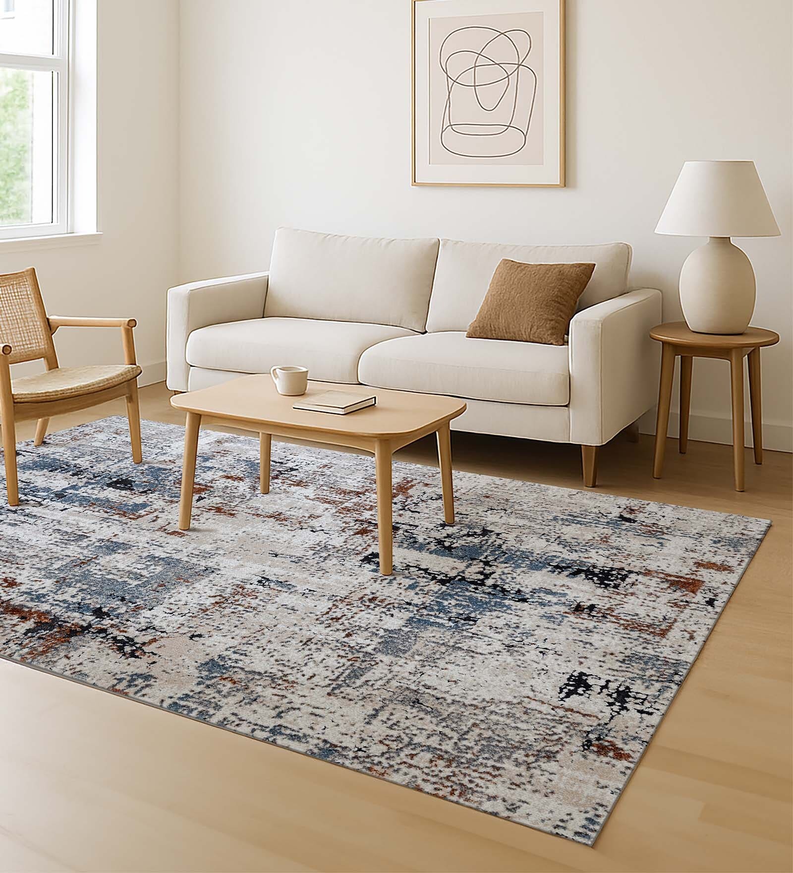 Blue Abstract Polypropylene 6 ft x 4 ft Machine Made Carpet