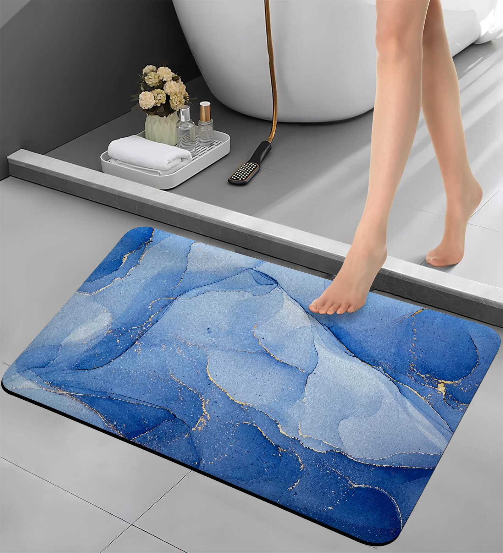 Blue Abstract Rubber  24x16 Inches AntiSkid Bath Mat