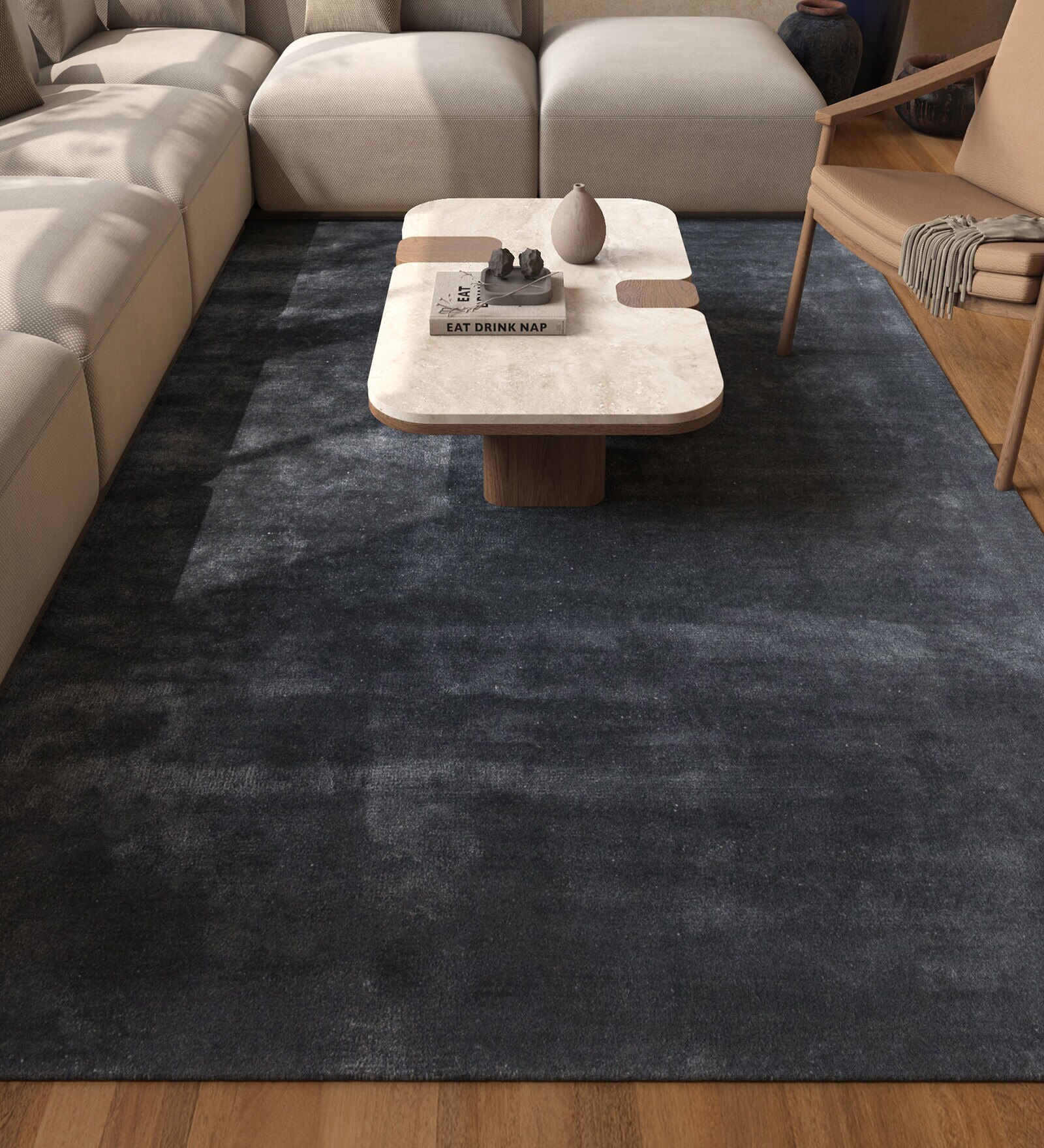 Blue Abstract Viscose 5 ft X 8 ft Hand Tufted Rectangle Carpet