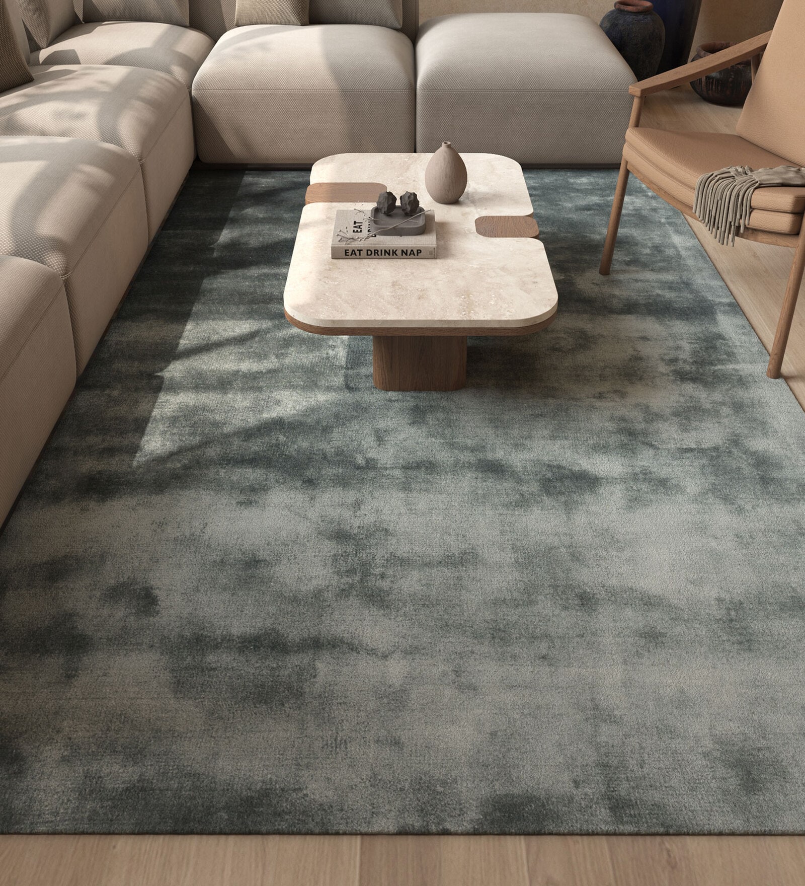 Blue Abstract Viscose 6 ft X 9 ft Hand Tufted Rectangle Carpet