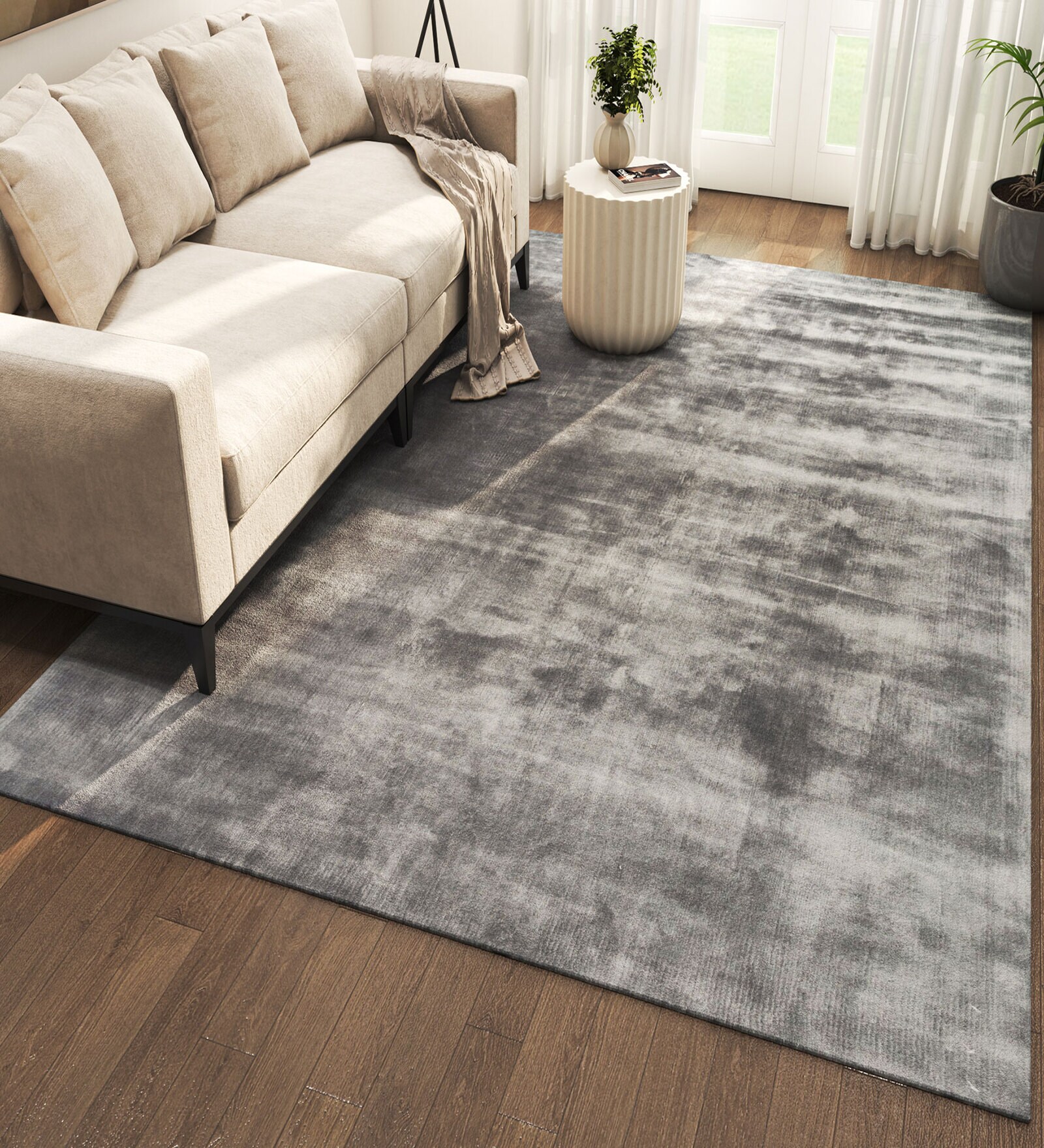 Blue Abstract Viscose 6 ft X 9 ft Hand Tufted Rectangle Carpet