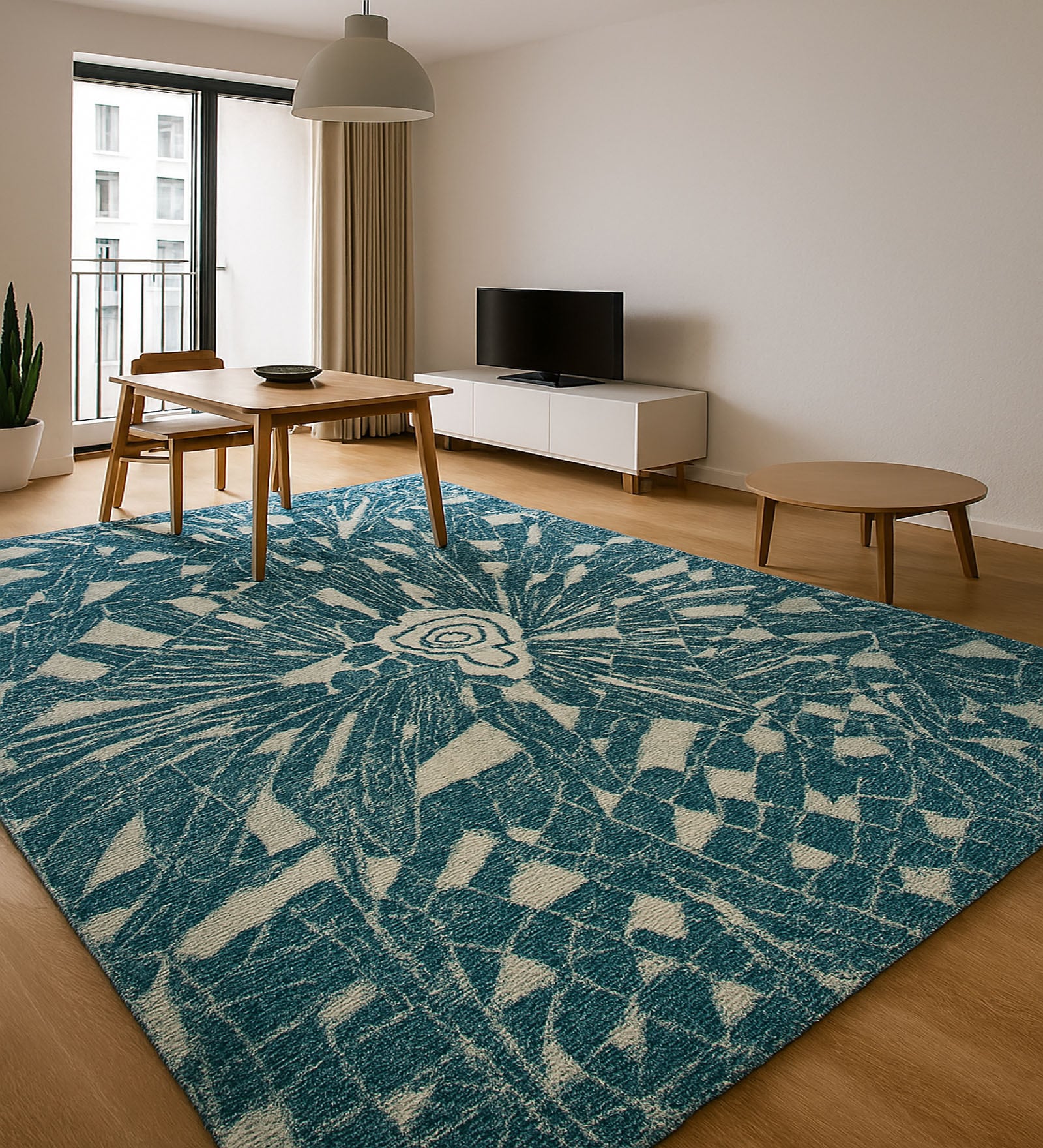 Blue Abstract Wool Hand Tufted Carpet