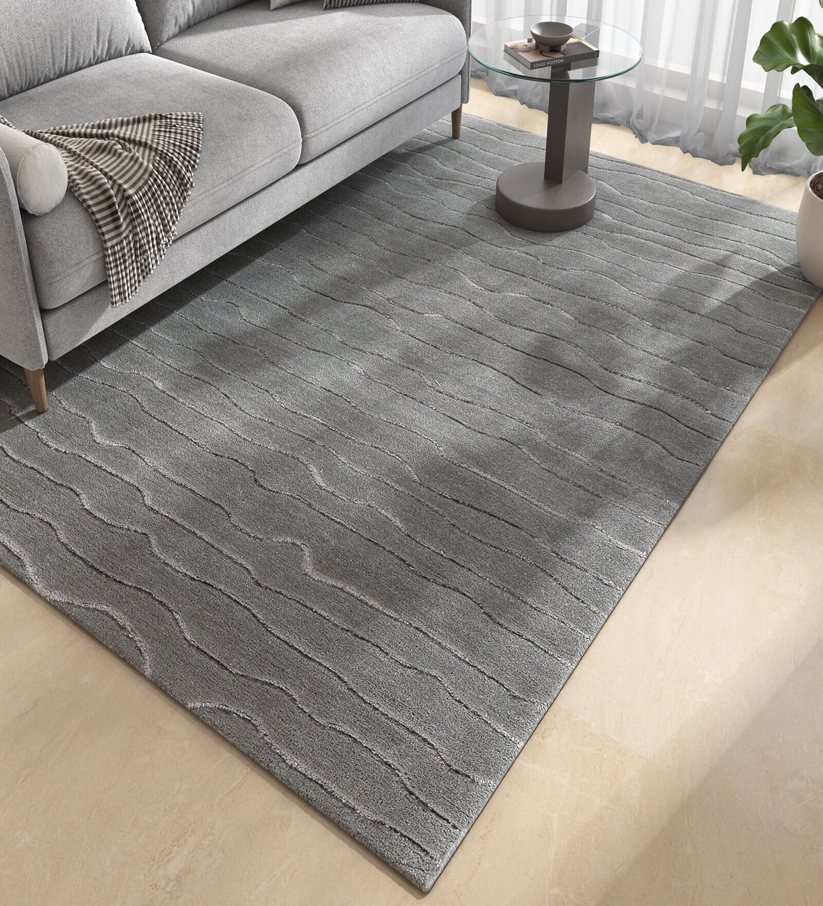 Blue Abstract Wool and Viscose 4 ft X 6 ft Hand Tufted Rectangle Carpet