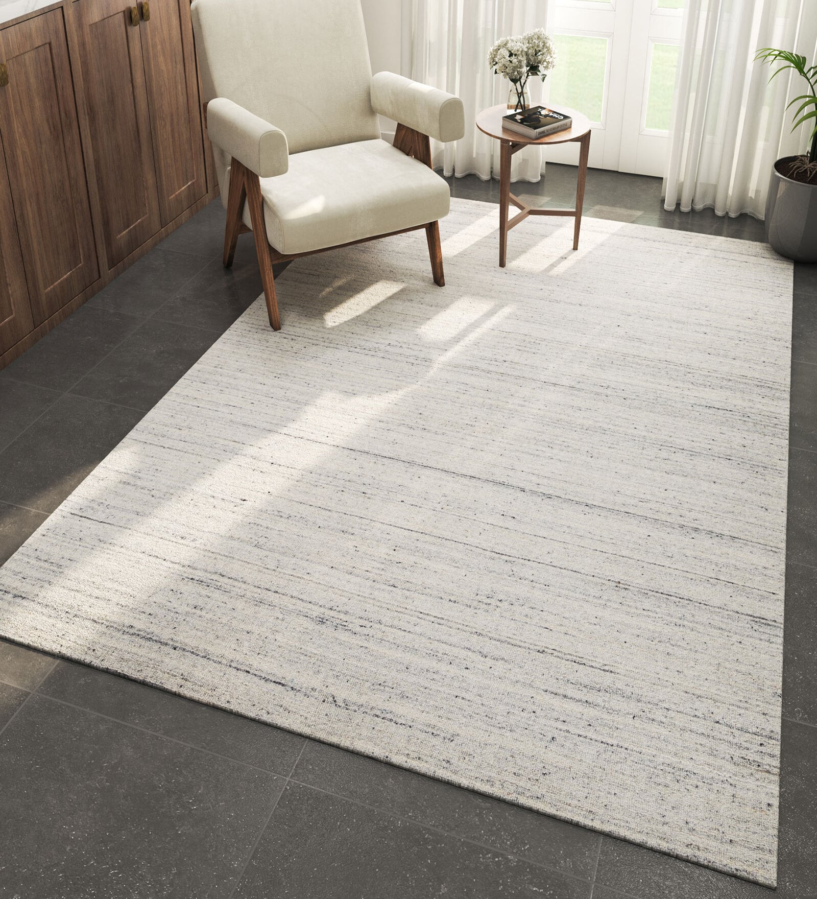 Blue Abstract Wool and Viscose 6 ft X 9 ft Hand Woven Carpet