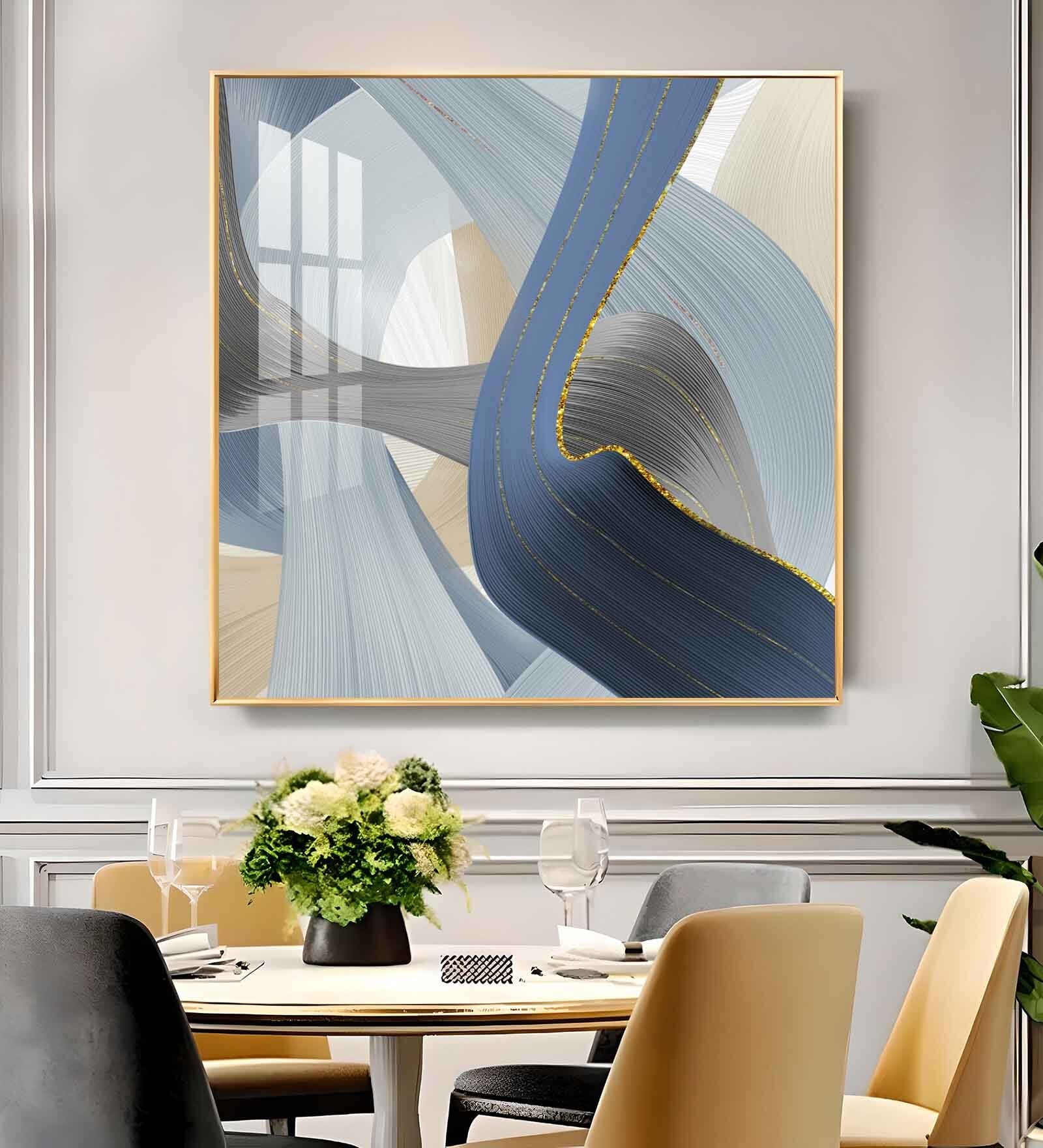 Blue Abstraction Glass Finish Square Wall Art