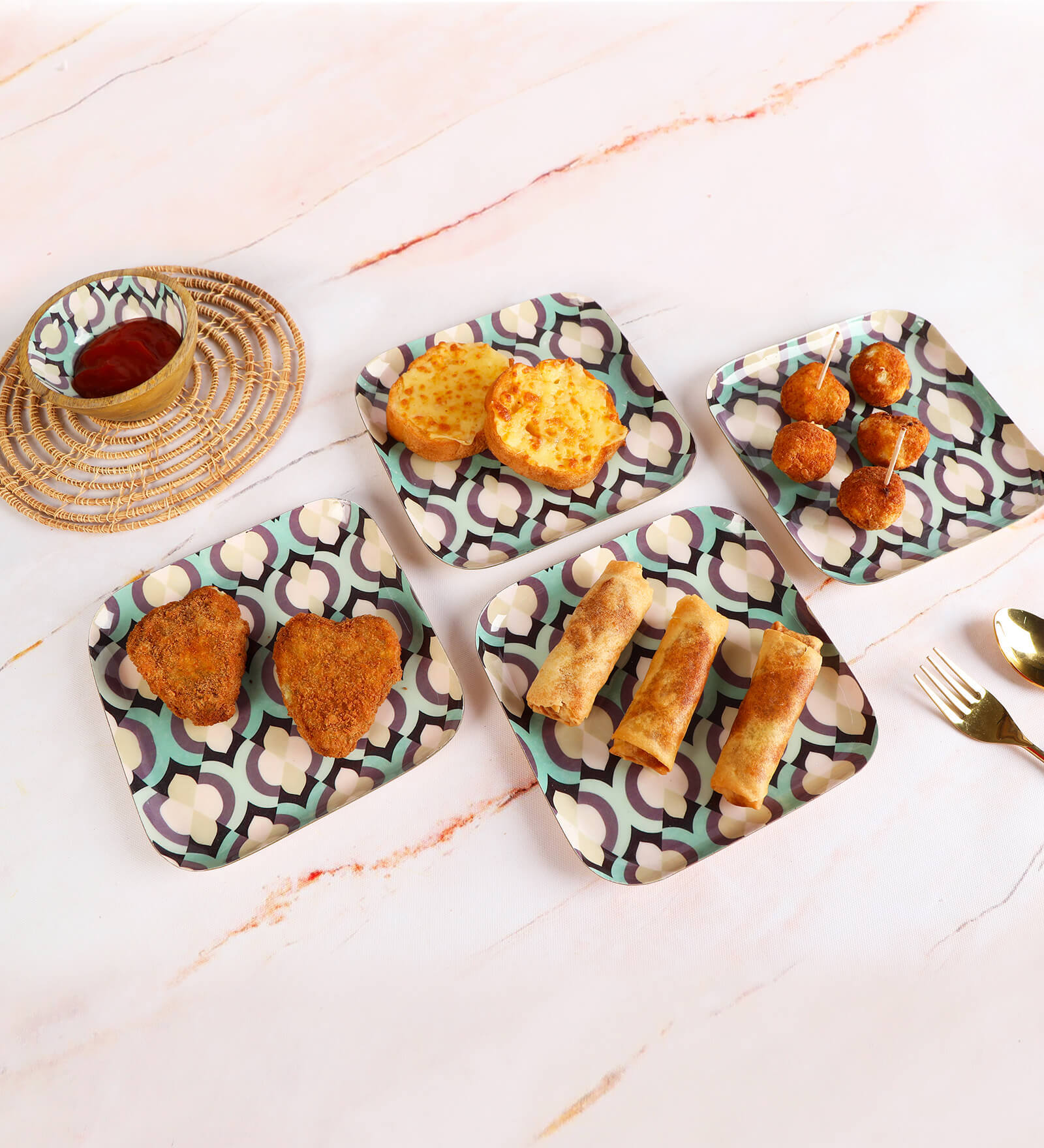 Blue Aluminium 6 Inch Square Appetizer Platters