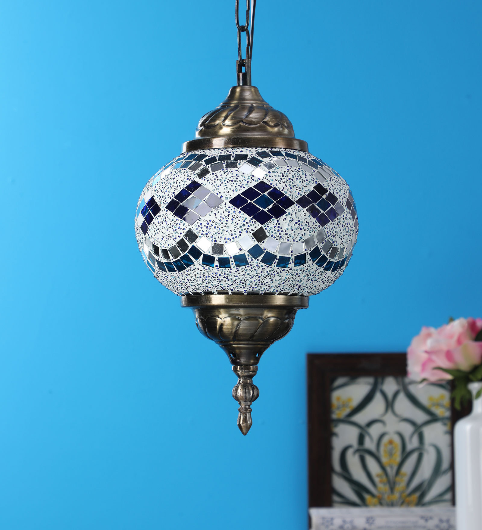 Blue Aluminium Single Hanging Lights